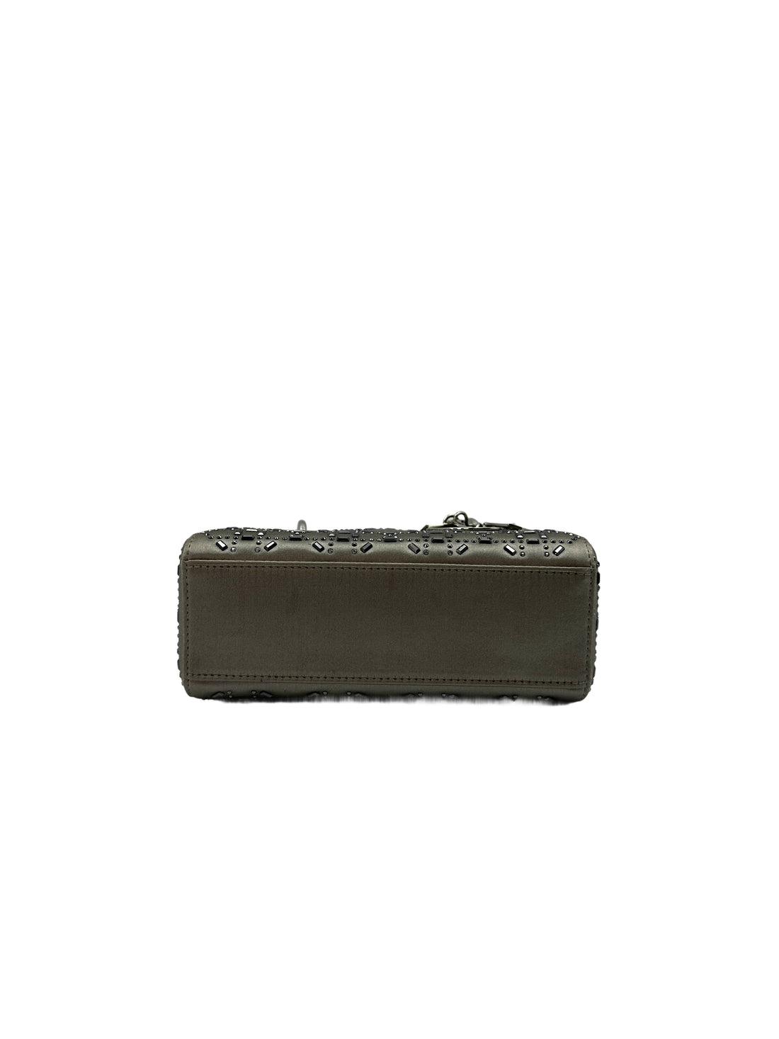 Christian Dior Lady Dior Crystal Embellished Grey Satin Cannage Leather Handle Bag With Silver Charms DR473