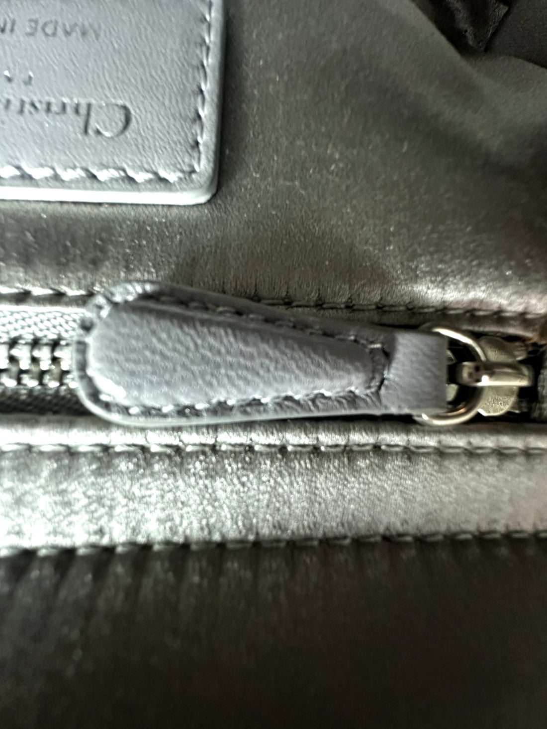 Christian Dior Lady Dior Crystal Embellished Grey Satin Cannage Leather Handle Bag With Silver Charms DR473