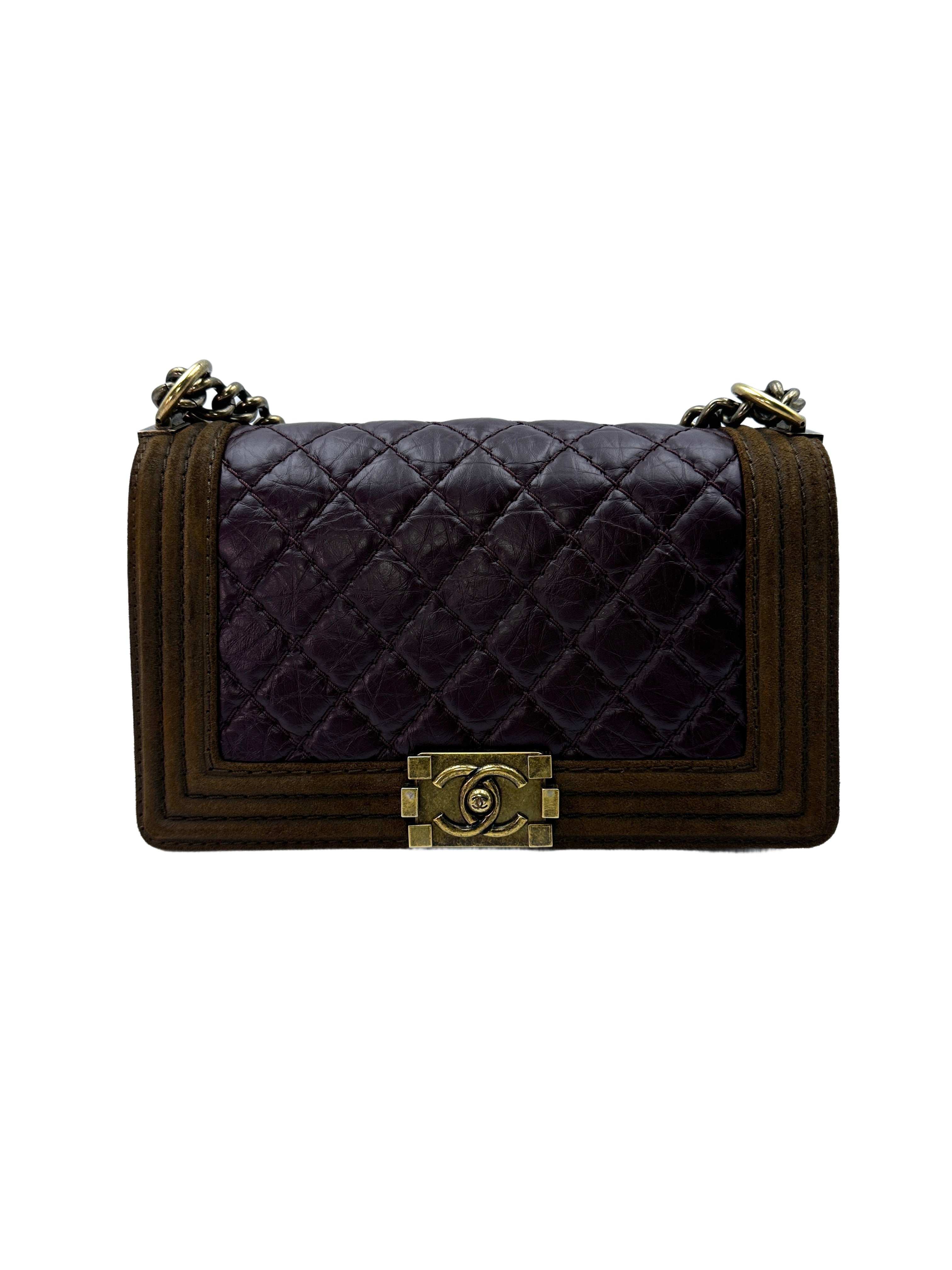 Chanel LeBoy Brown Suede Quilted Calfskin Flap Bag With Gold Buckle(18***79) G062