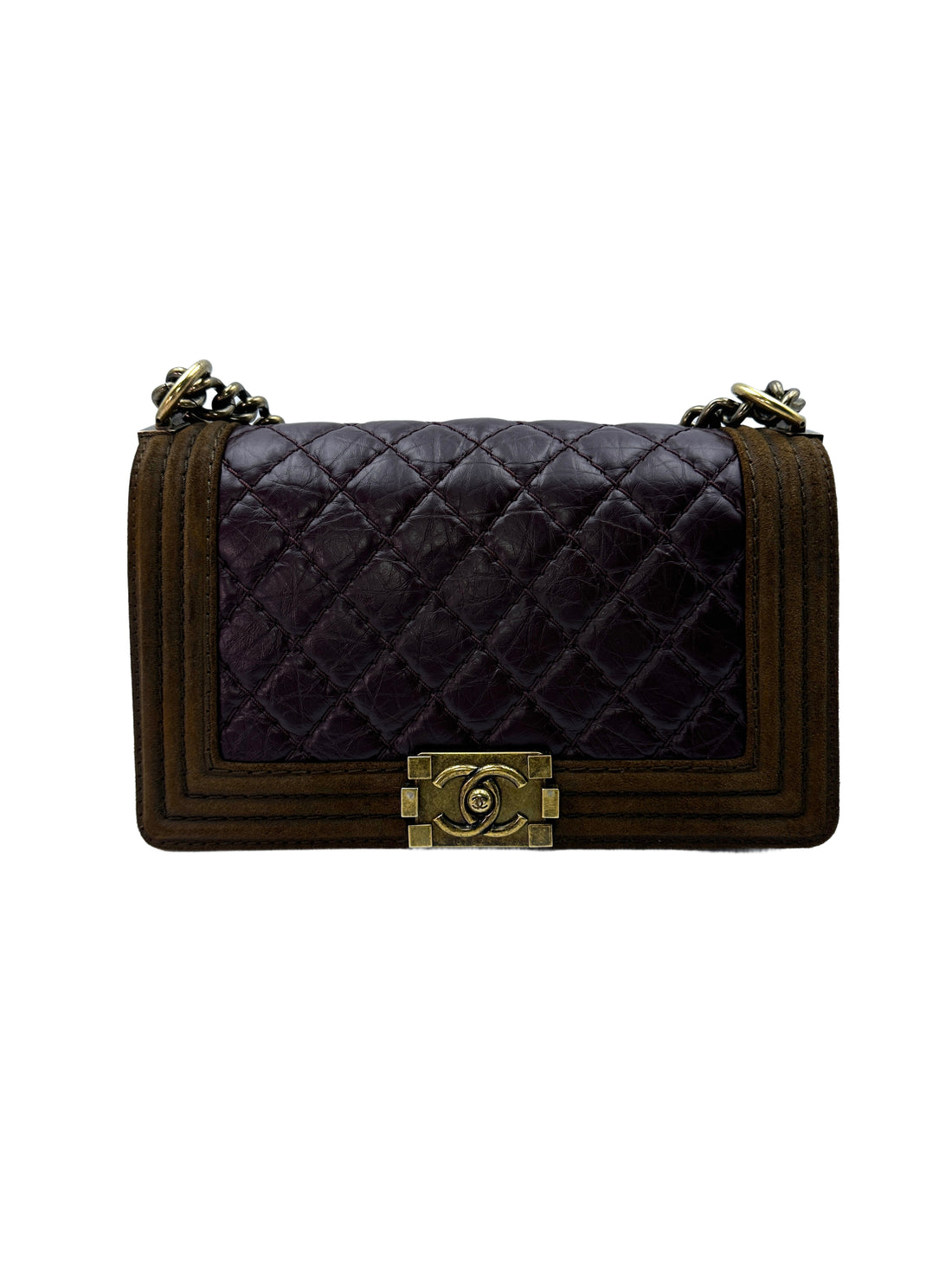 Chanel LeBoy Brown Suede Quilted Calfskin Flap Bag With Gold Buckle(18***79) G062