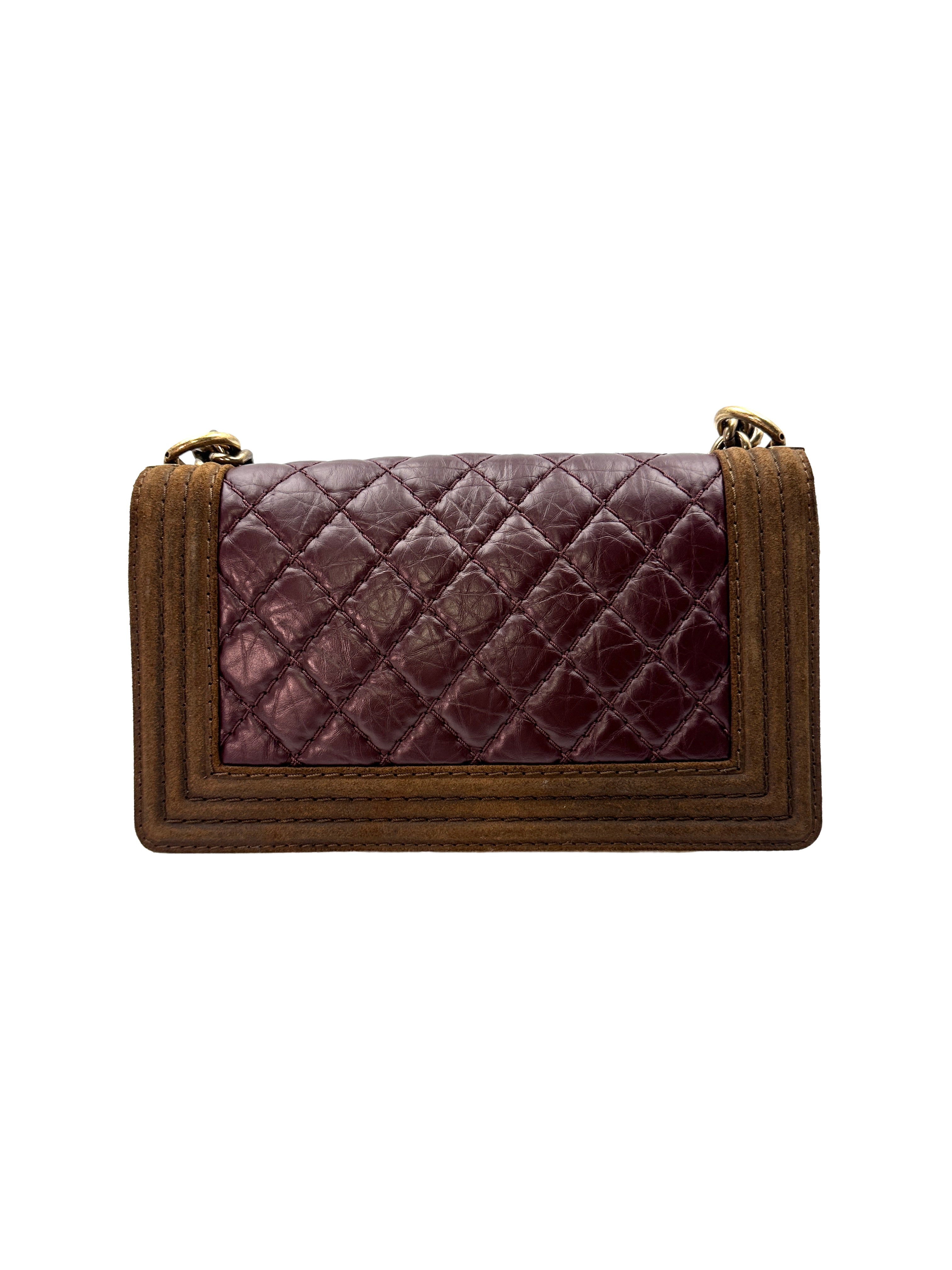 Chanel LeBoy Brown Suede Quilted Calfskin Flap Bag With Gold Buckle(18***79) G062
