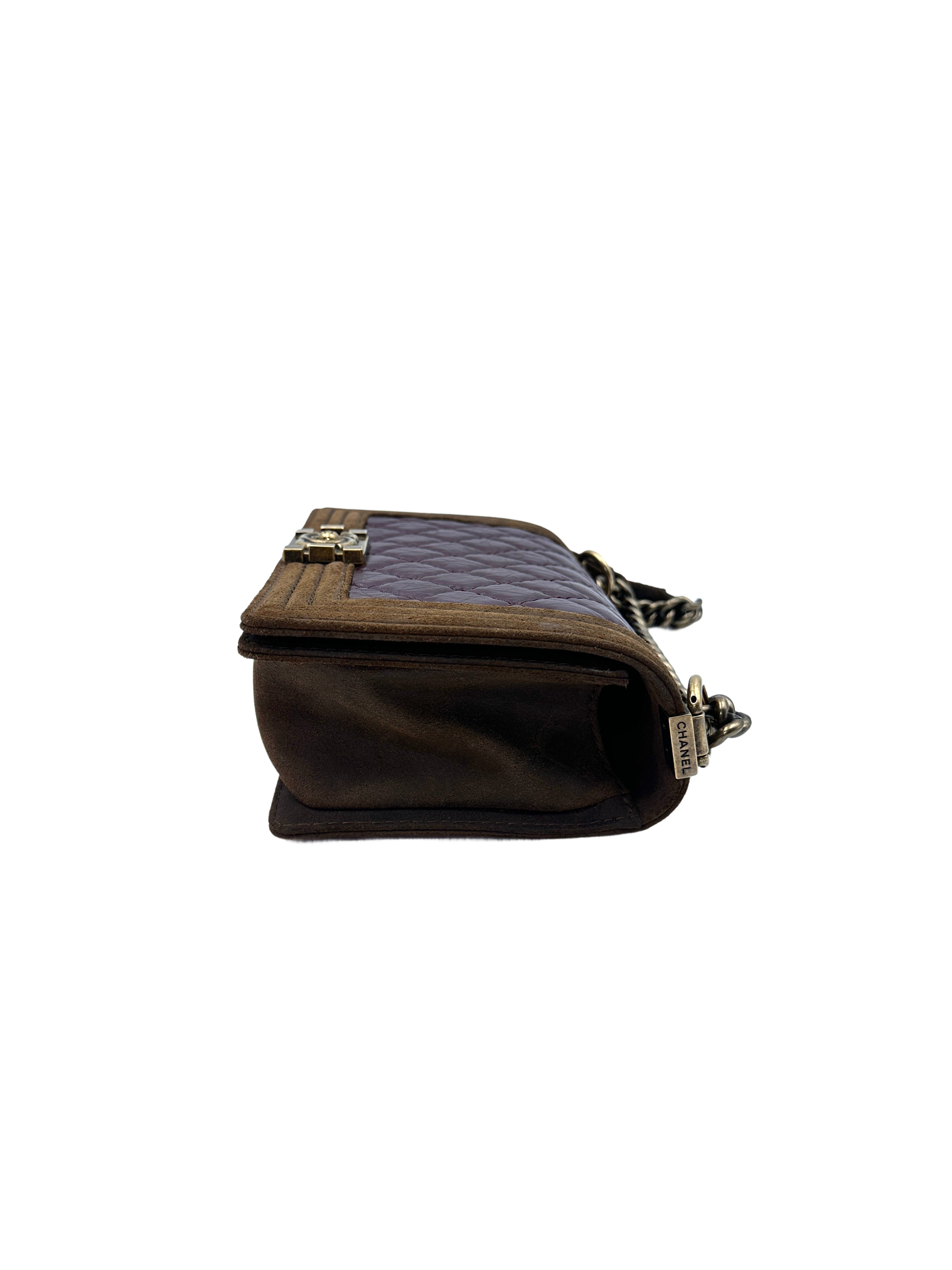 Chanel LeBoy Brown Suede Quilted Calfskin Flap Bag With Gold Buckle(18***79) G062