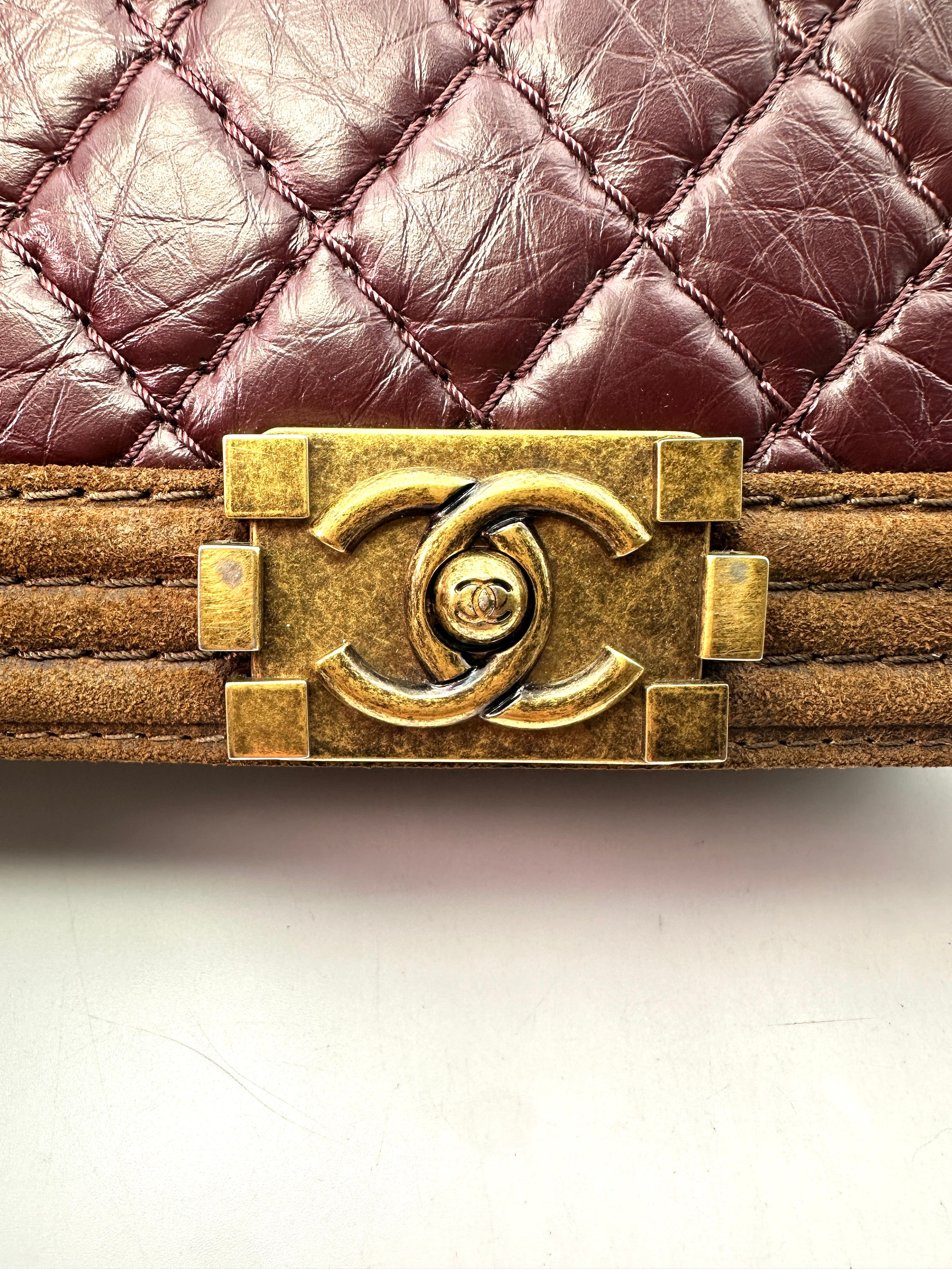 Chanel LeBoy Brown Suede Quilted Calfskin Flap Bag With Gold Buckle(18***79) G062