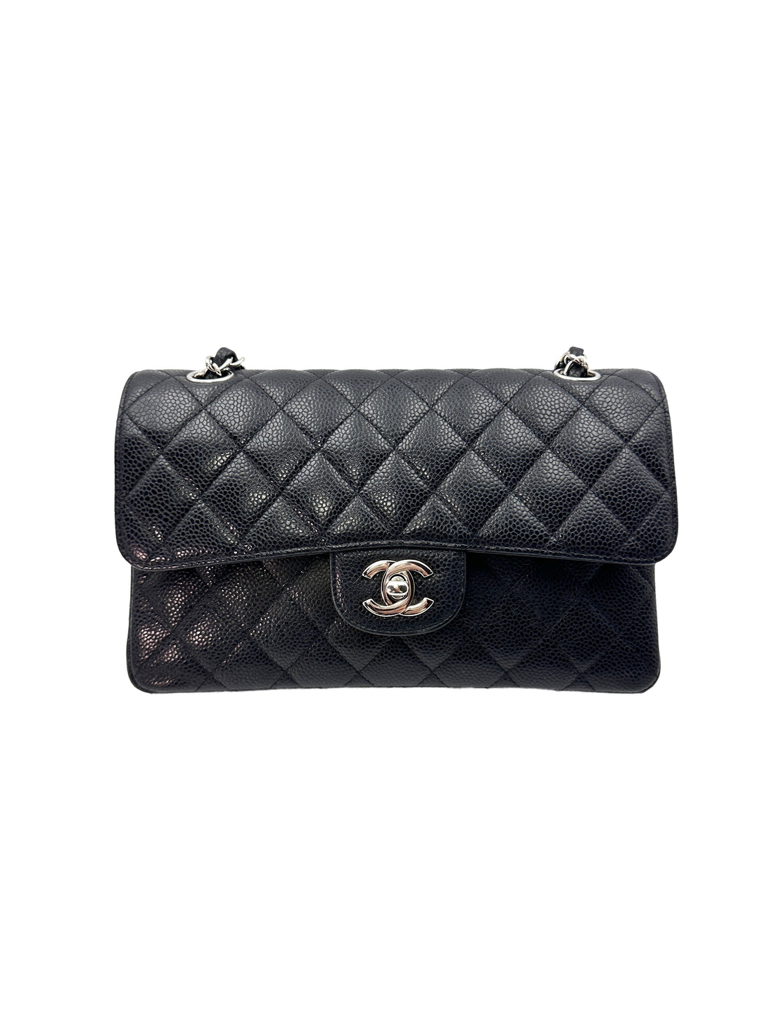 Chanel Classic Flap Black Quilted Calfskin Chain Bag With Silver Hardware(14***22) G067