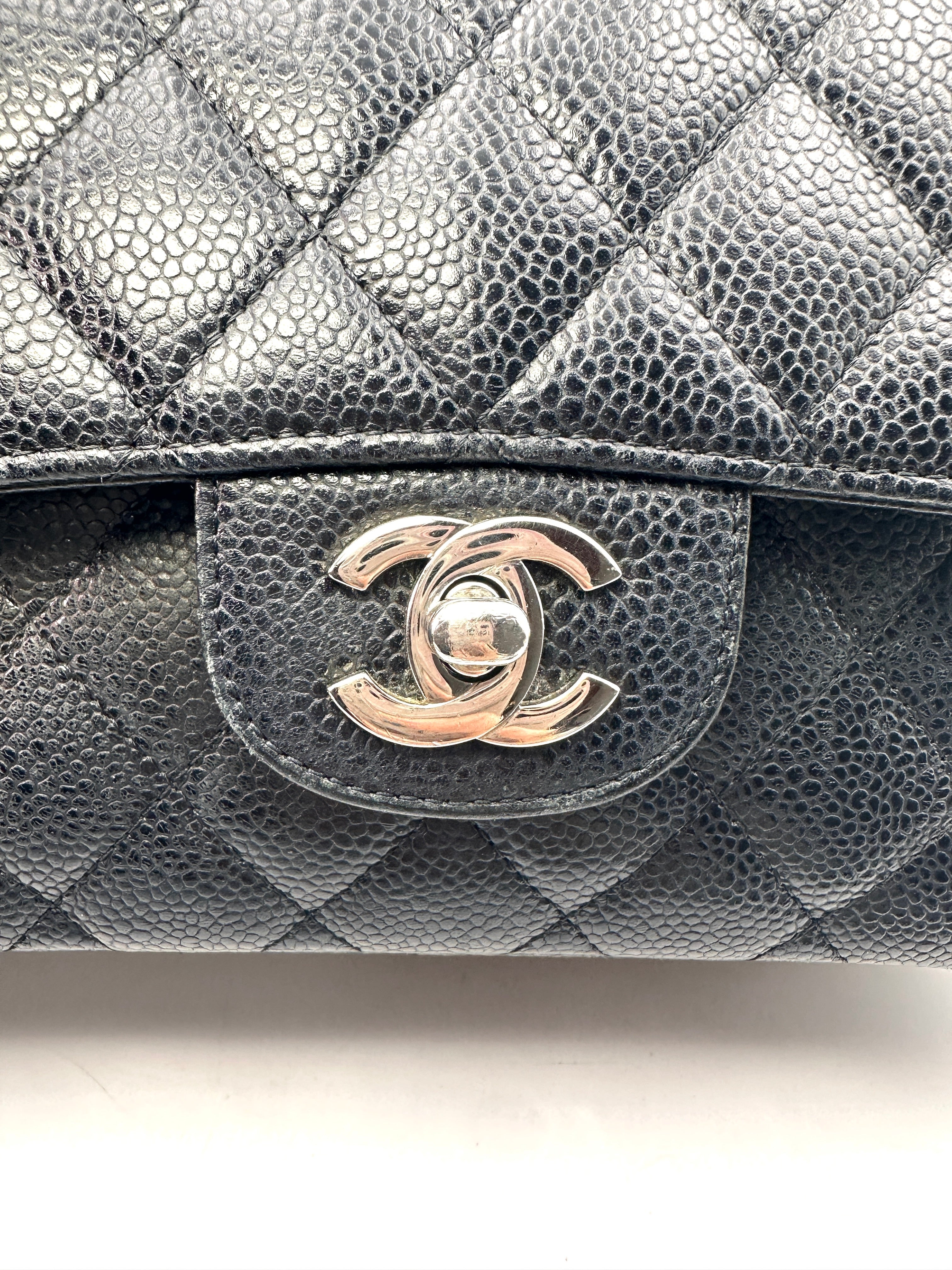 Chanel Classic Flap Black Quilted Calfskin Chain Bag With Silver Hardware(14***22) G067