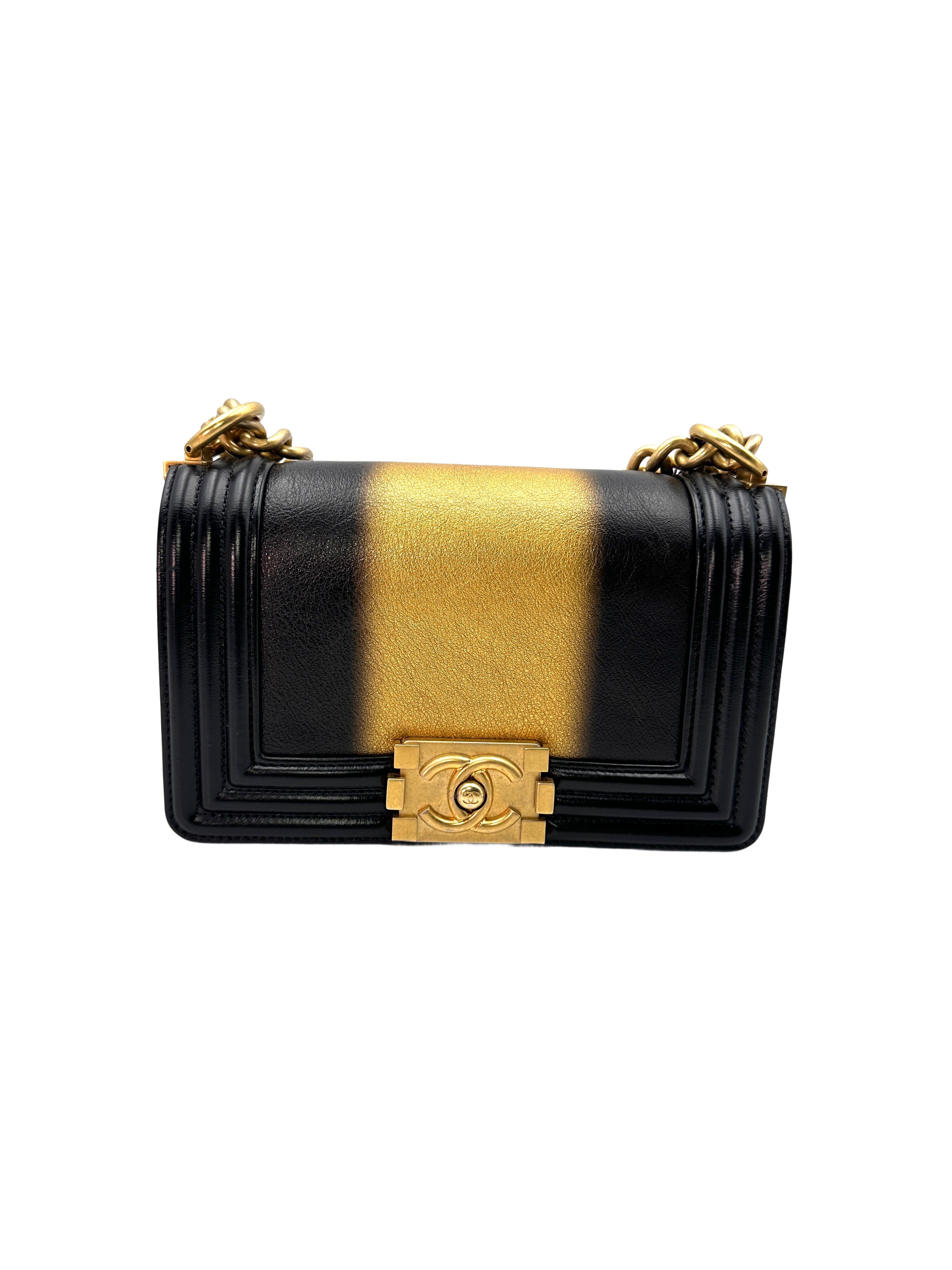 Chanel LeBoy Black&Metallic Gold Ombre Quilted Calfskin Flap Bag With Gold Buckle(HN***N7) G069