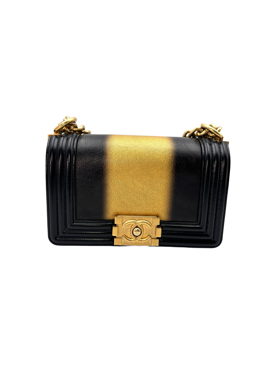 Chanel LeBoy Black&Metallic Gold Ombre Quilted Calfskin Flap Bag With Gold Buckle(HN***N7) G069
