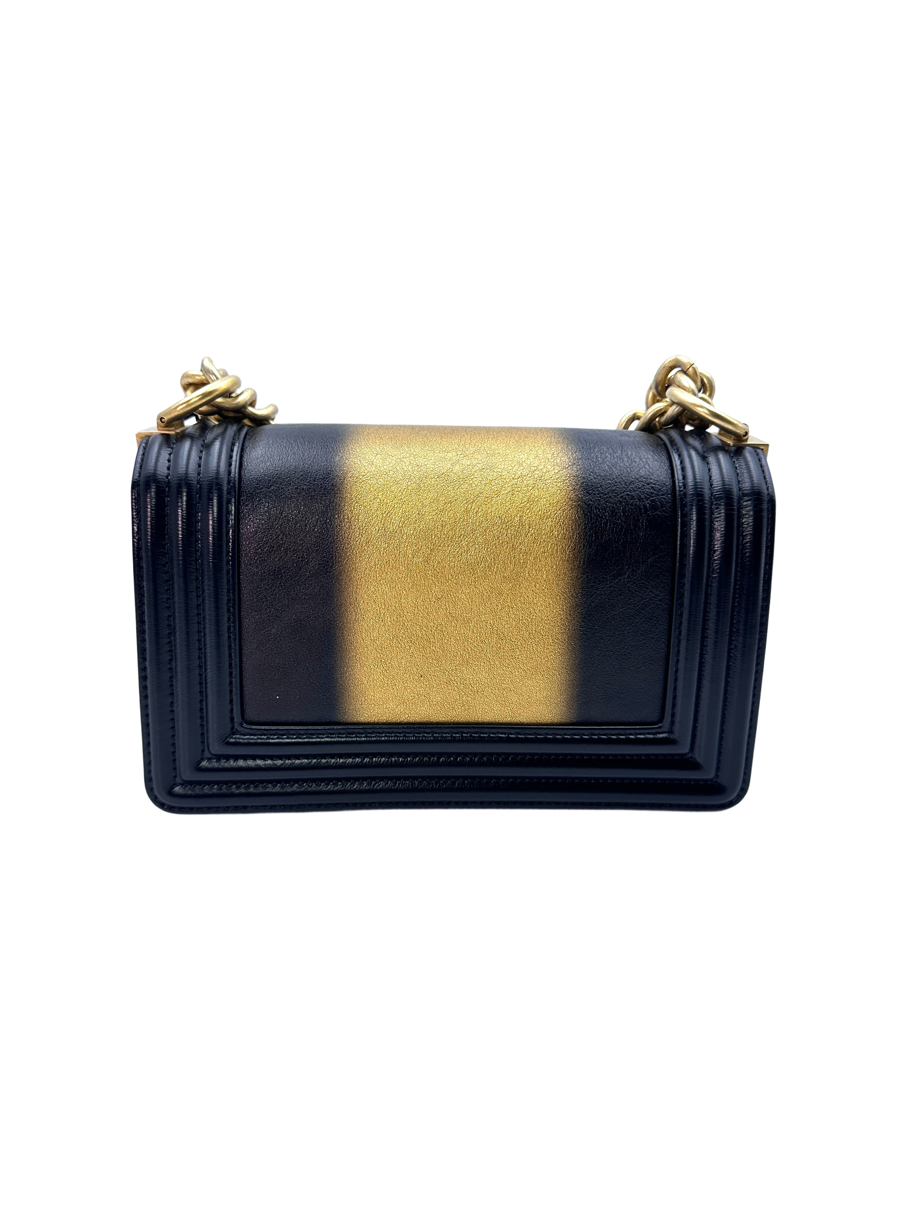 Chanel LeBoy Black&Metallic Gold Ombre Quilted Calfskin Flap Bag With Gold Buckle(HN***N7) G069