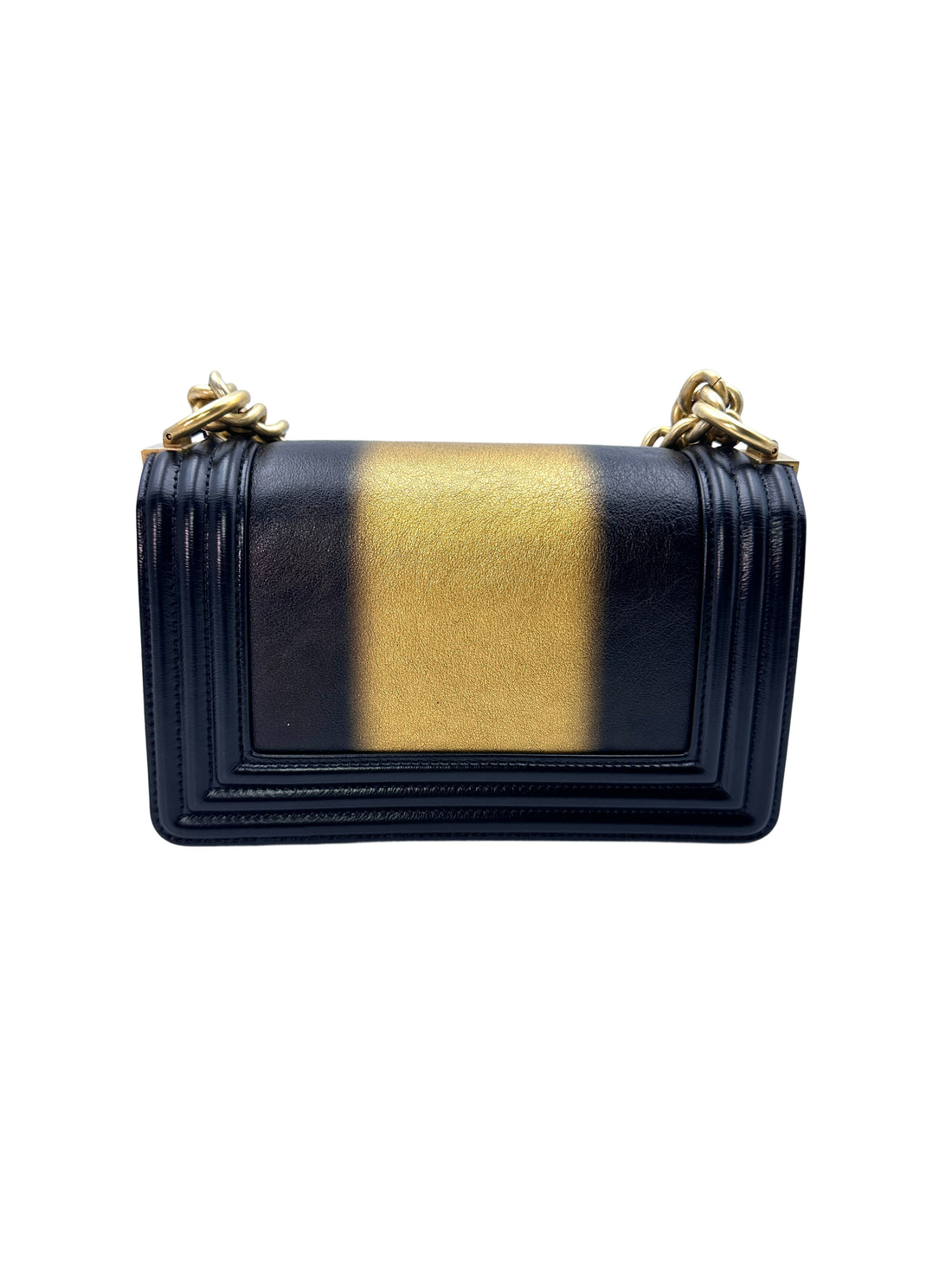 Chanel LeBoy Black&Metallic Gold Ombre Quilted Calfskin Flap Bag With Gold Buckle(HN***N7) G069
