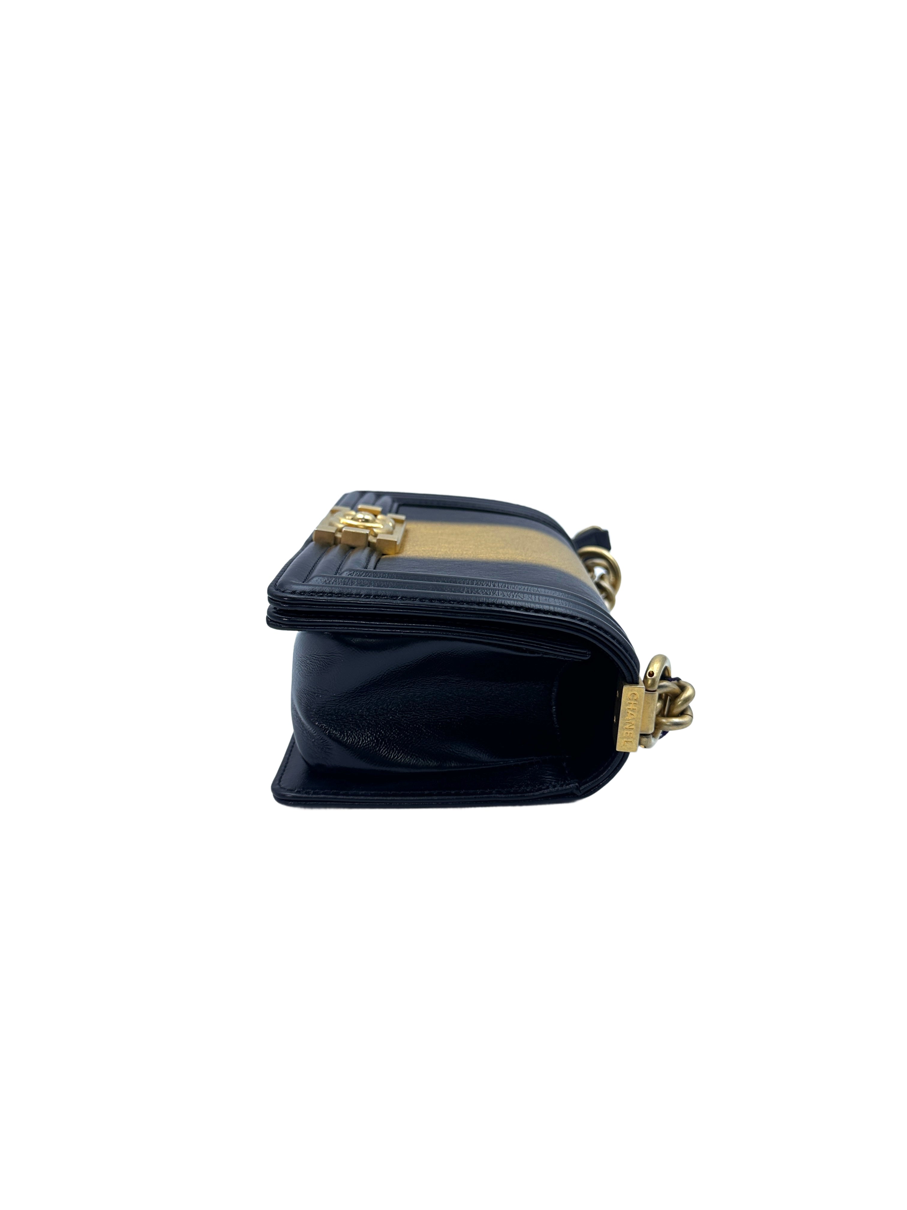 Chanel LeBoy Black&Metallic Gold Ombre Quilted Calfskin Flap Bag With Gold Buckle(HN***N7) G069