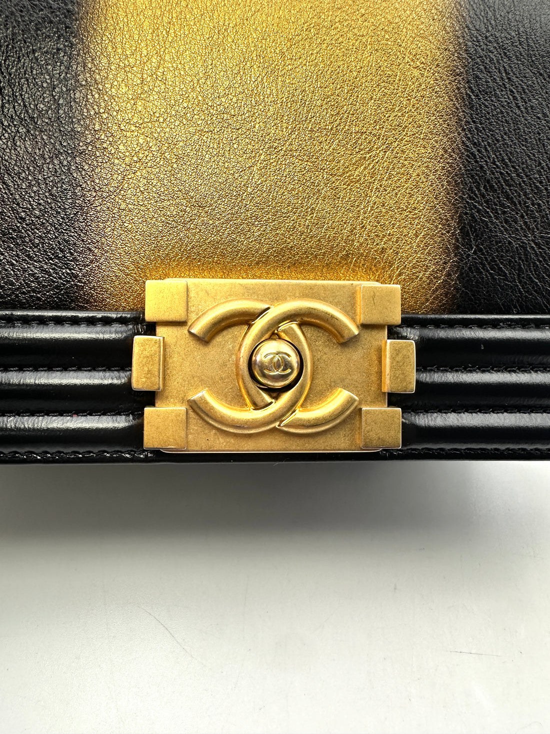 Chanel LeBoy Black&Metallic Gold Ombre Quilted Calfskin Flap Bag With Gold Buckle(HN***N7) G069