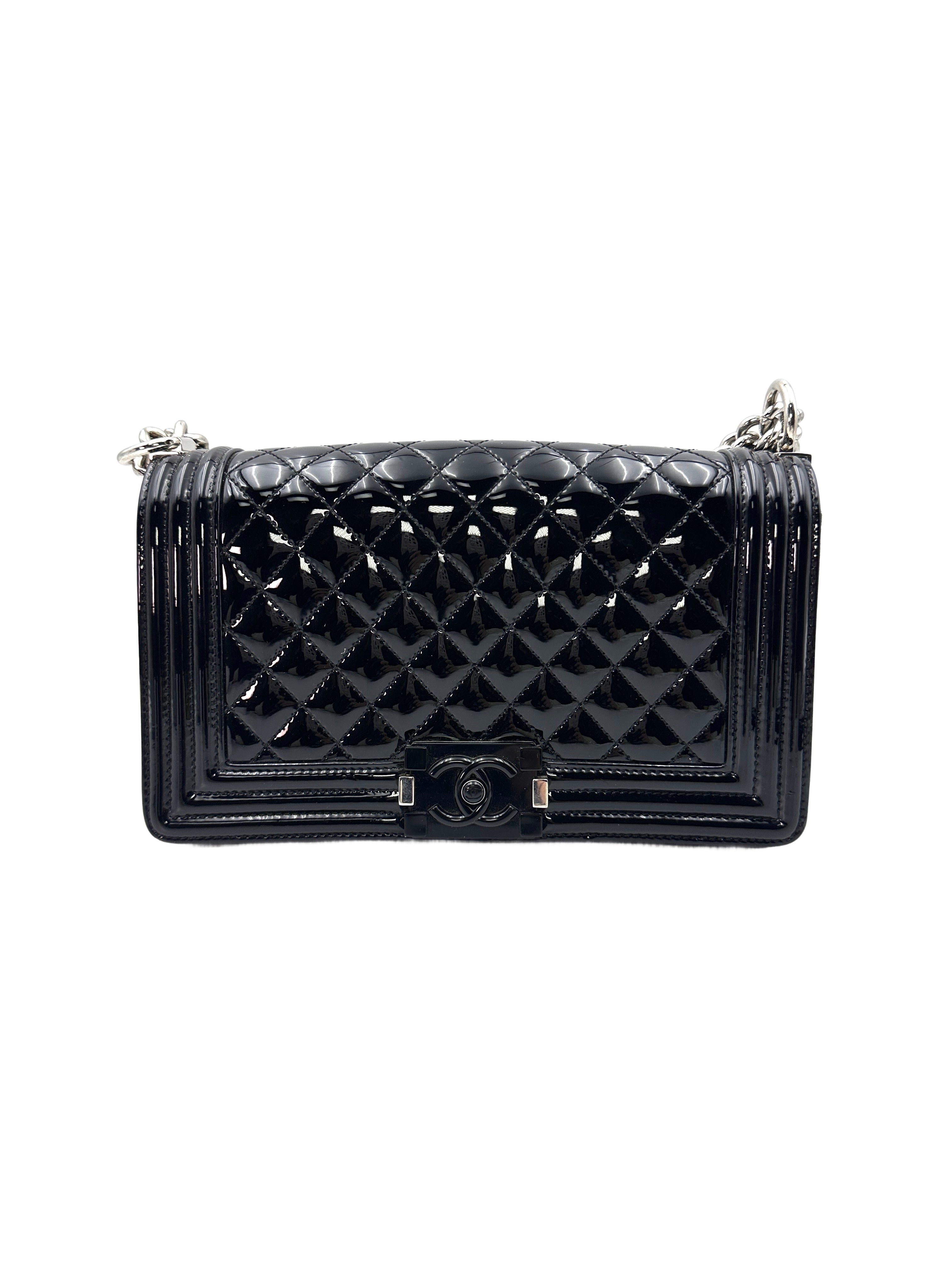 Chanel LeBoy Black Quilted Patent Leather Flap Bag With Black Buckle(22***40) G078