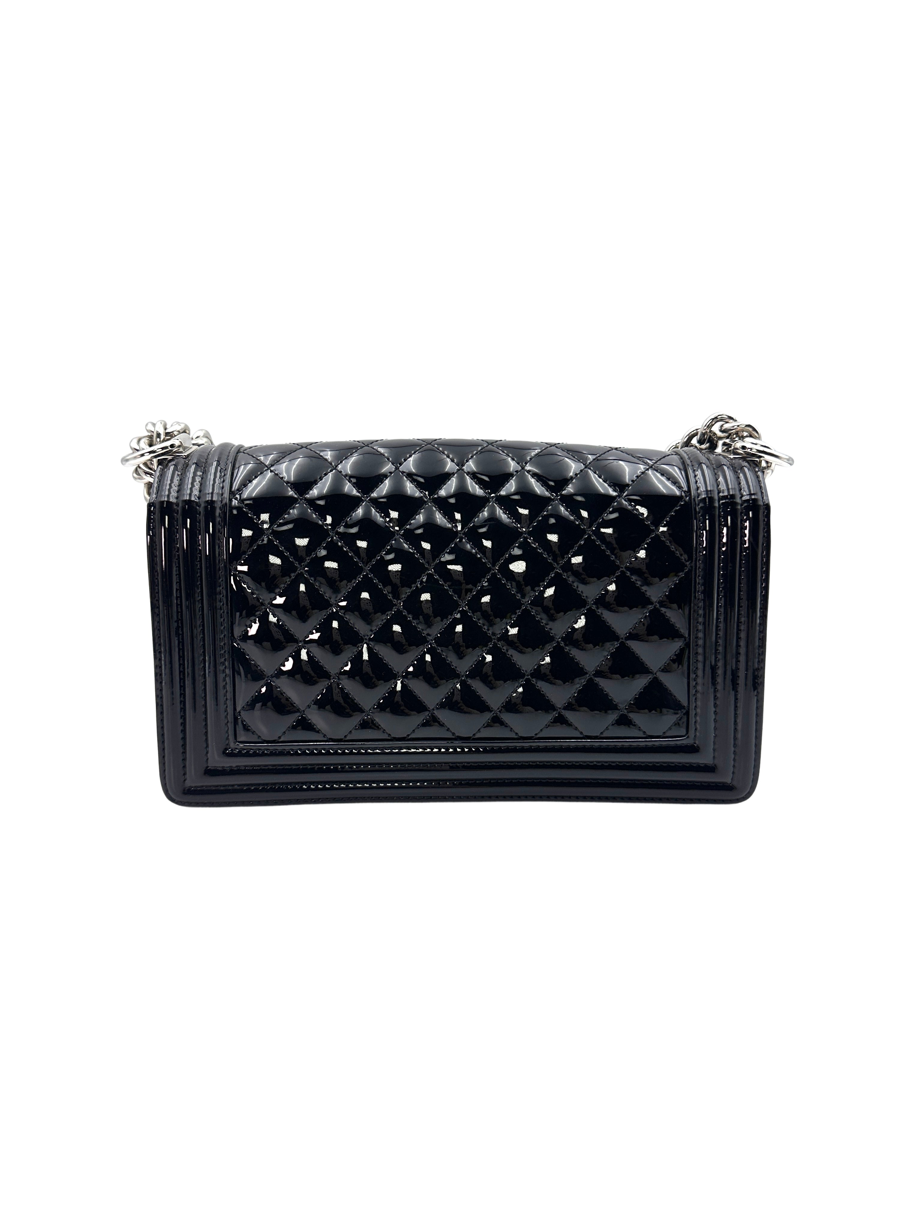 Chanel LeBoy Black Quilted Patent Leather Flap Bag With Black Buckle(22***40) G078