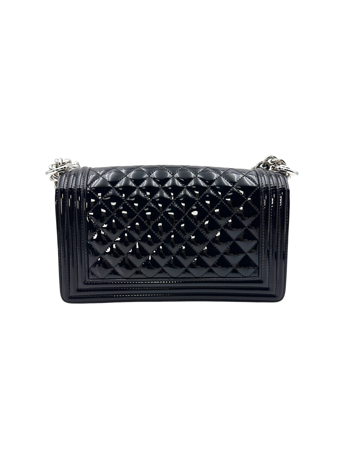 Chanel LeBoy Black Quilted Patent Leather Flap Bag With Black Buckle(22***40) G078