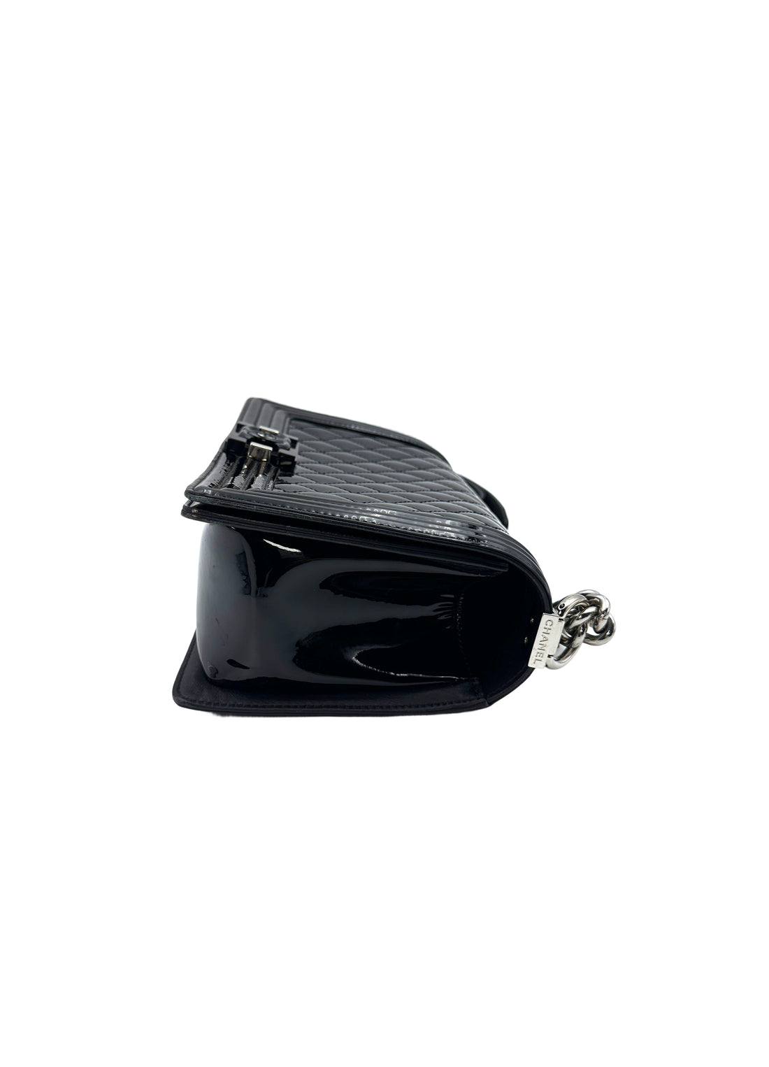 Chanel LeBoy Black Quilted Patent Leather Flap Bag With Black Buckle(22***40) G078