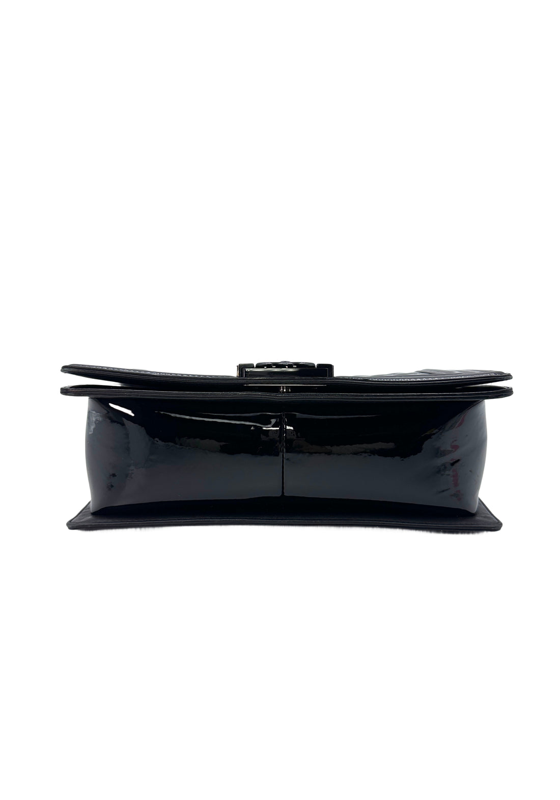 Chanel LeBoy Black Quilted Patent Leather Flap Bag With Black Buckle(22***40) G078