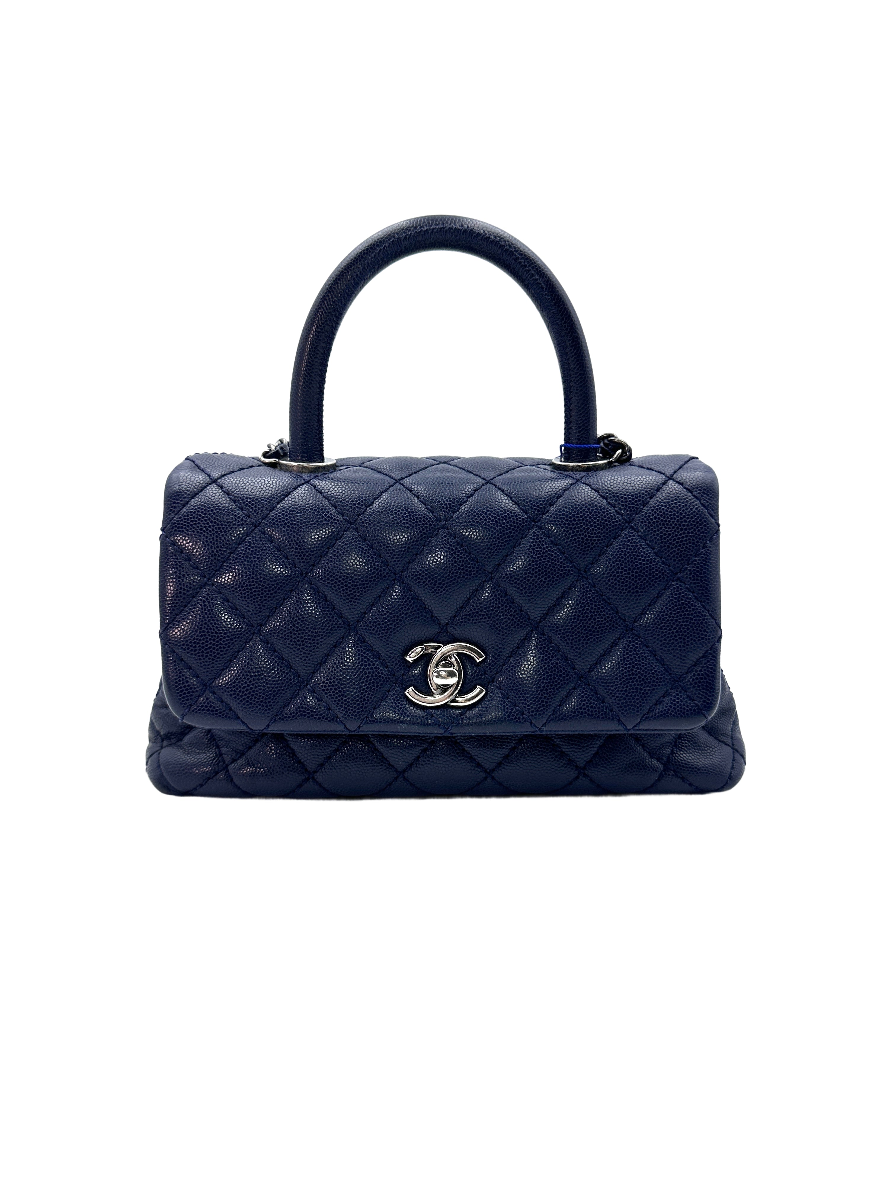 Chanel CoCo Navy Blue Quilted Calfskin Handle Shoulder Bag(22***99) G081