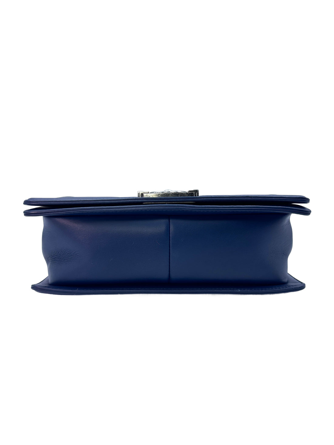 Chanel LeBoy Navy Blue Chevron Quilted Calfskin Flap Bag With Silver Buckle(20***05) G087