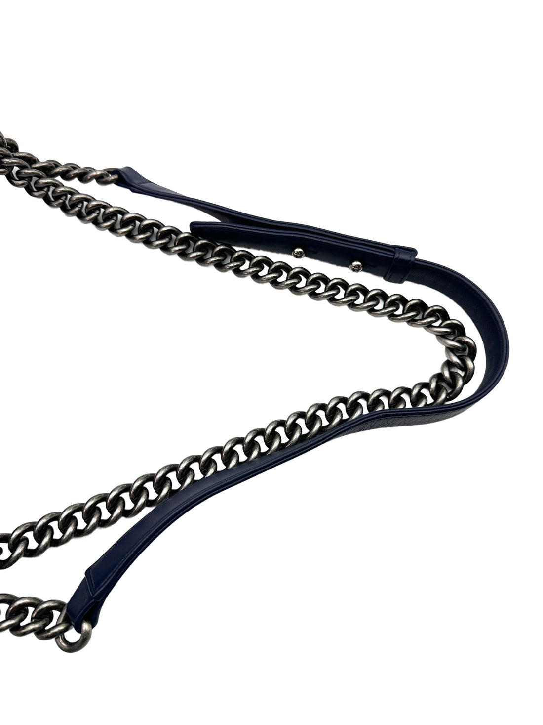 Chanel LeBoy Navy Blue Chevron Quilted Calfskin Flap Bag With Silver Buckle(20***05) G087
