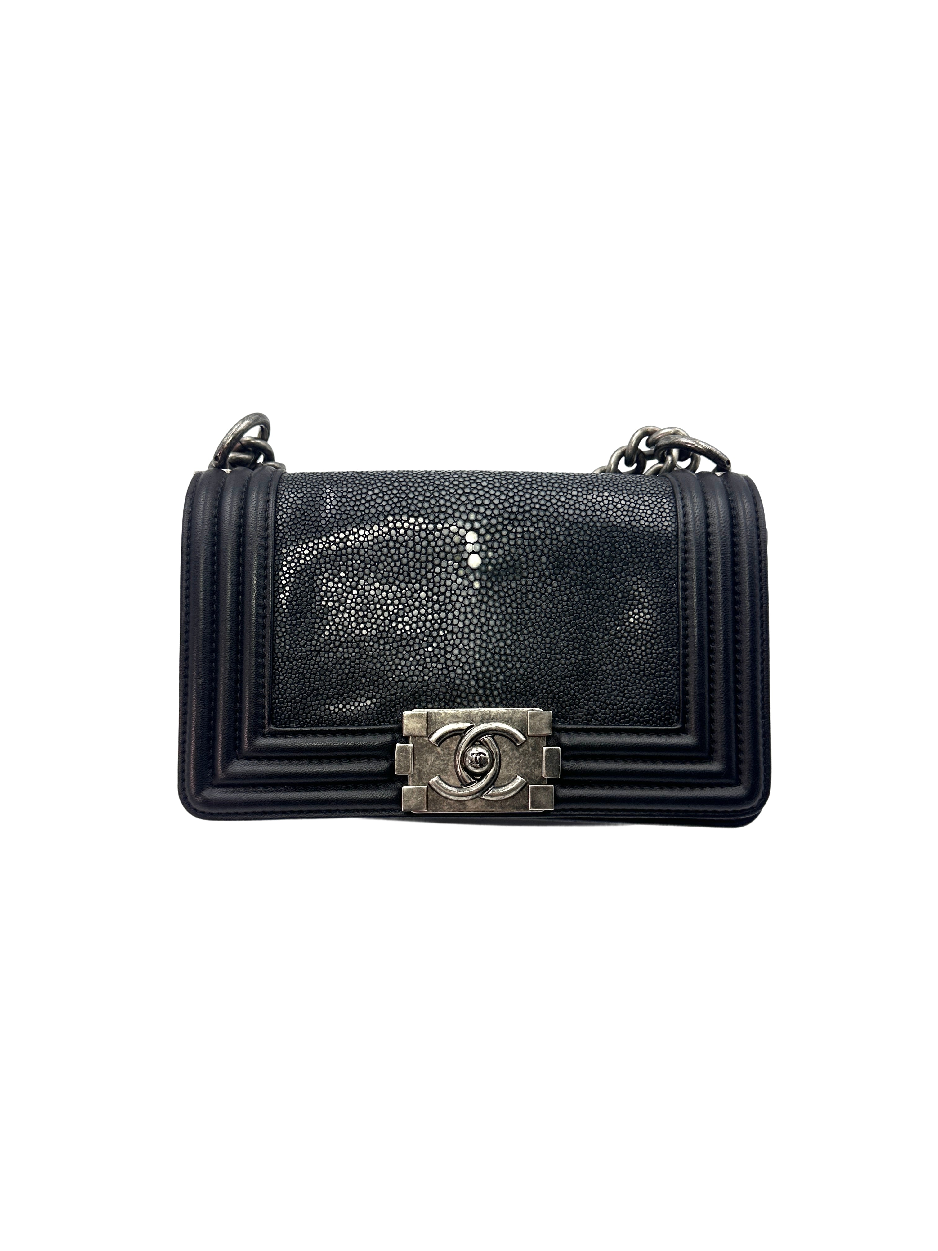 Chanel LeBoy Black Stingray Leather Small Size Flap Bag With Silver Buckle(22***86) CC1375-1