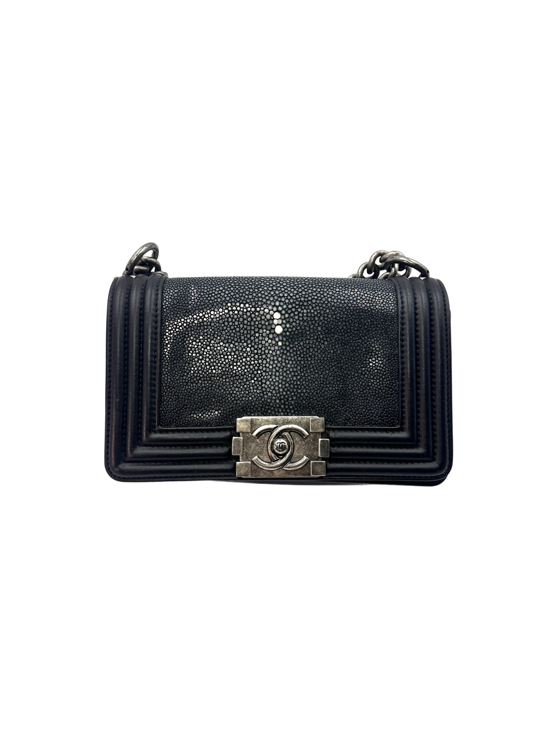 Chanel LeBoy Black Stingray Leather Small Size Flap Bag With Silver Buckle(22***86) CC1375-1