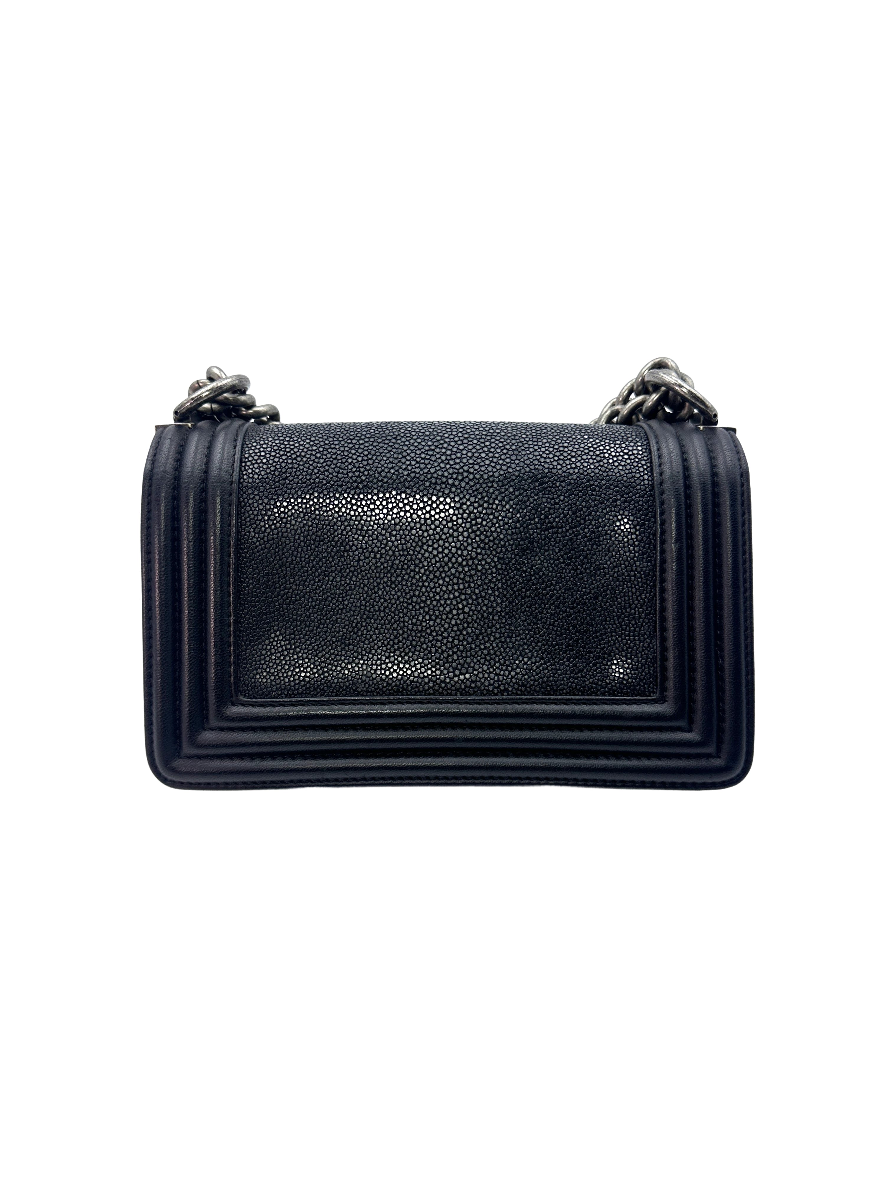Chanel LeBoy Black Stingray Leather Small Size Flap Bag With Silver Buckle(22***86) CC1375-1