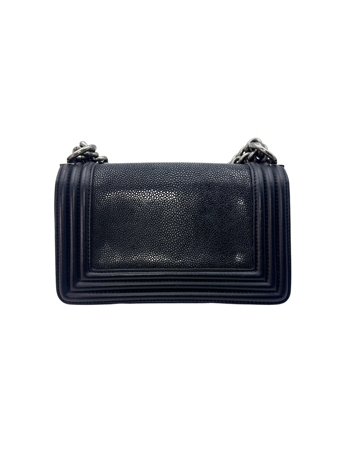 Chanel LeBoy Black Stingray Leather Small Size Flap Bag With Silver Buckle(22***86) CC1375-1