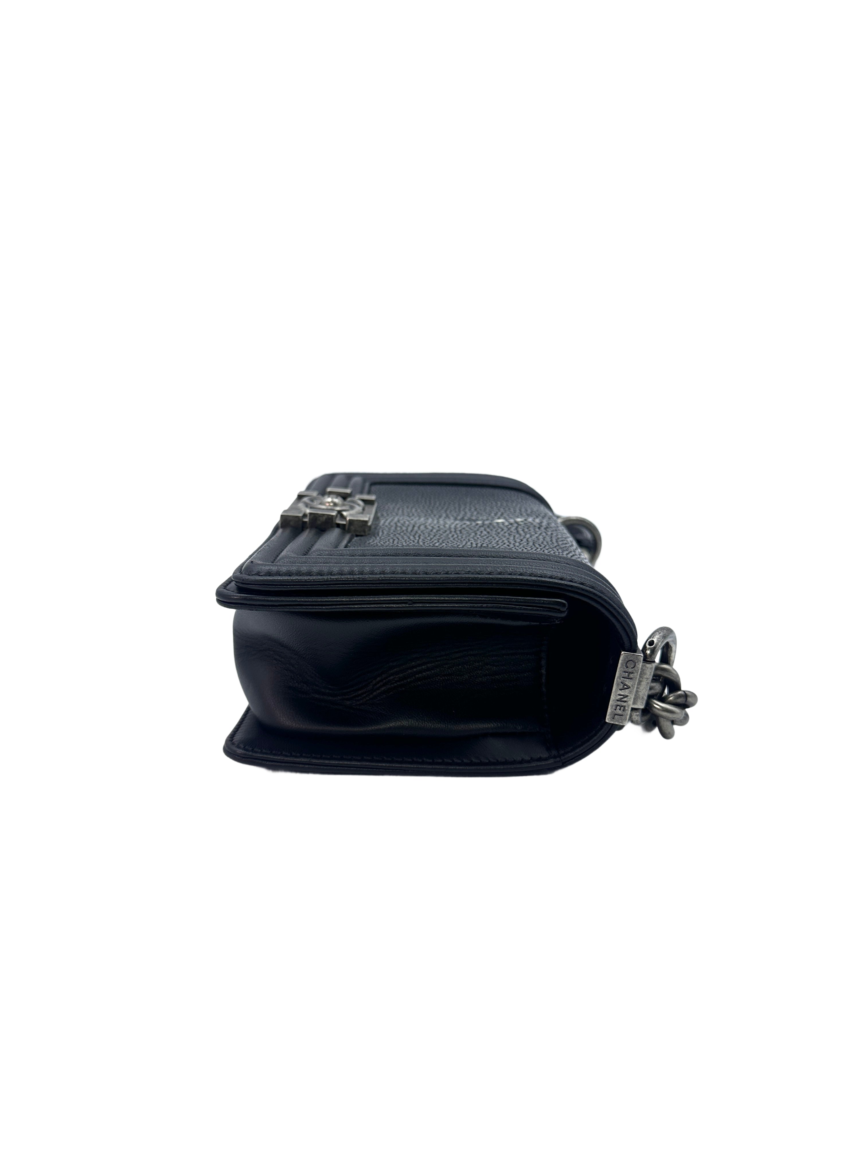 Chanel LeBoy Black Stingray Leather Small Size Flap Bag With Silver Buckle(22***86) CC1375-1