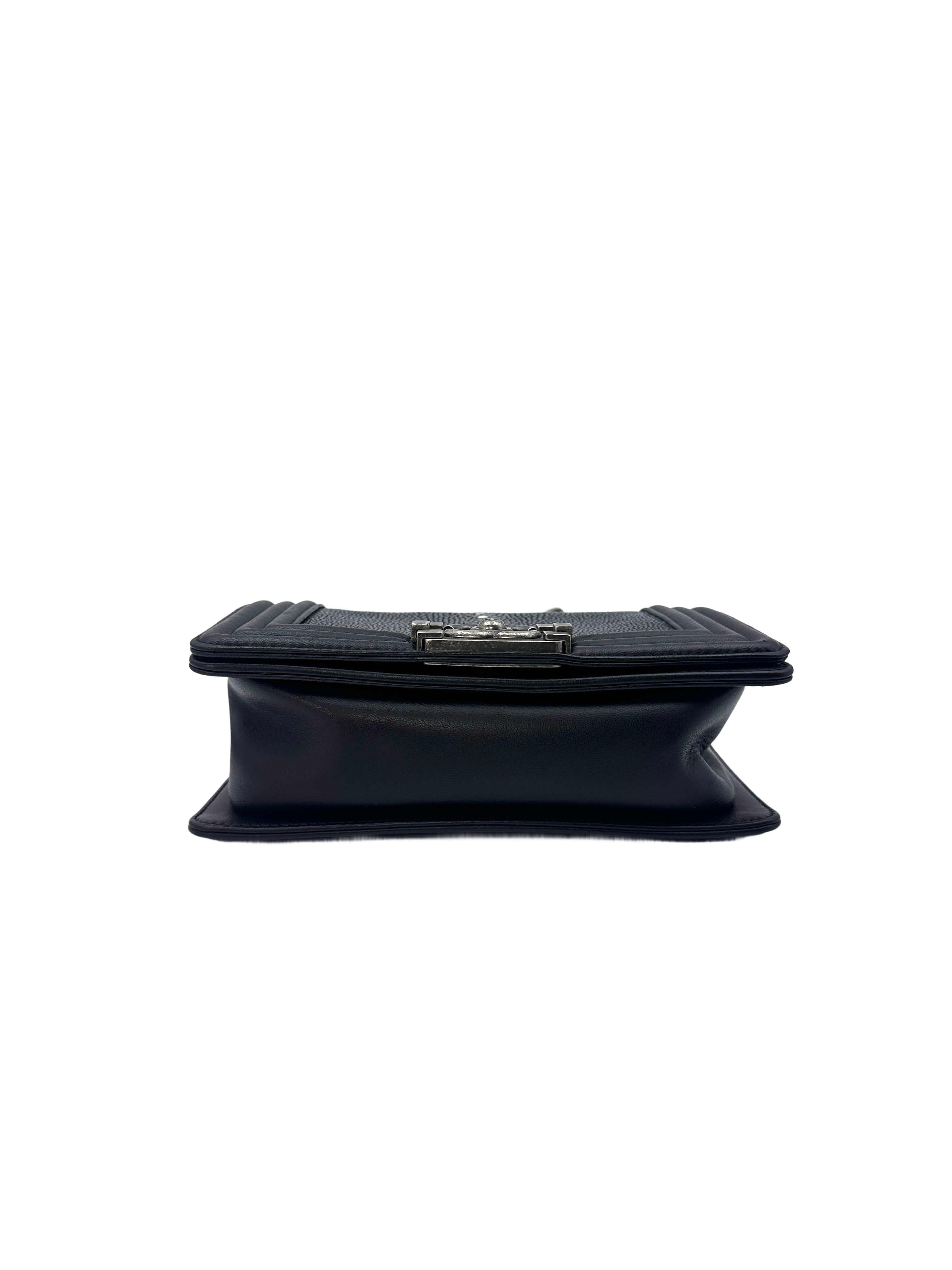 Chanel LeBoy Black Stingray Leather Small Size Flap Bag With Silver Buckle(22***86) CC1375-1
