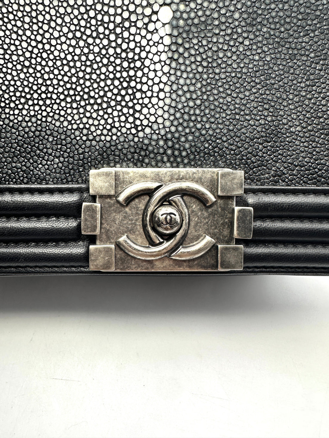 Chanel LeBoy Black Stingray Leather Small Size Flap Bag With Silver Buckle(22***86) CC1375-1
