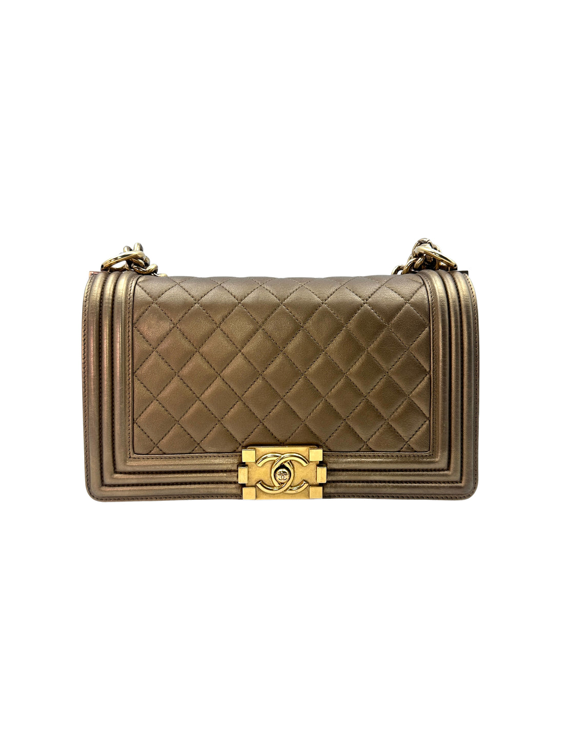Chanel LeBoy Gold Quilted Leather Medium Size Flap Bag With Gold Buckle(16***32) CC1375