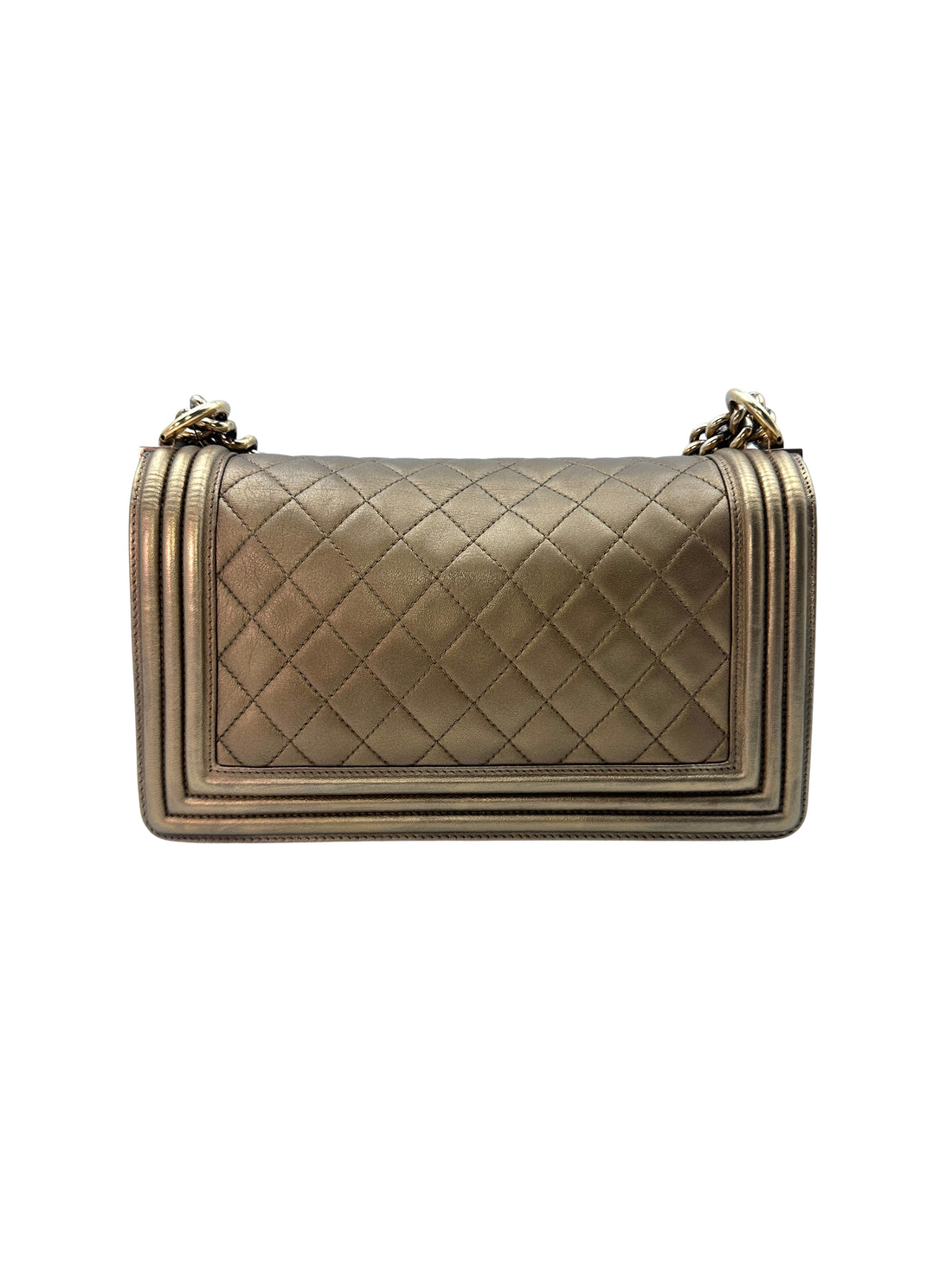 Chanel LeBoy Gold Quilted Leather Medium Size Flap Bag With Gold Buckle(16***32) CC1375