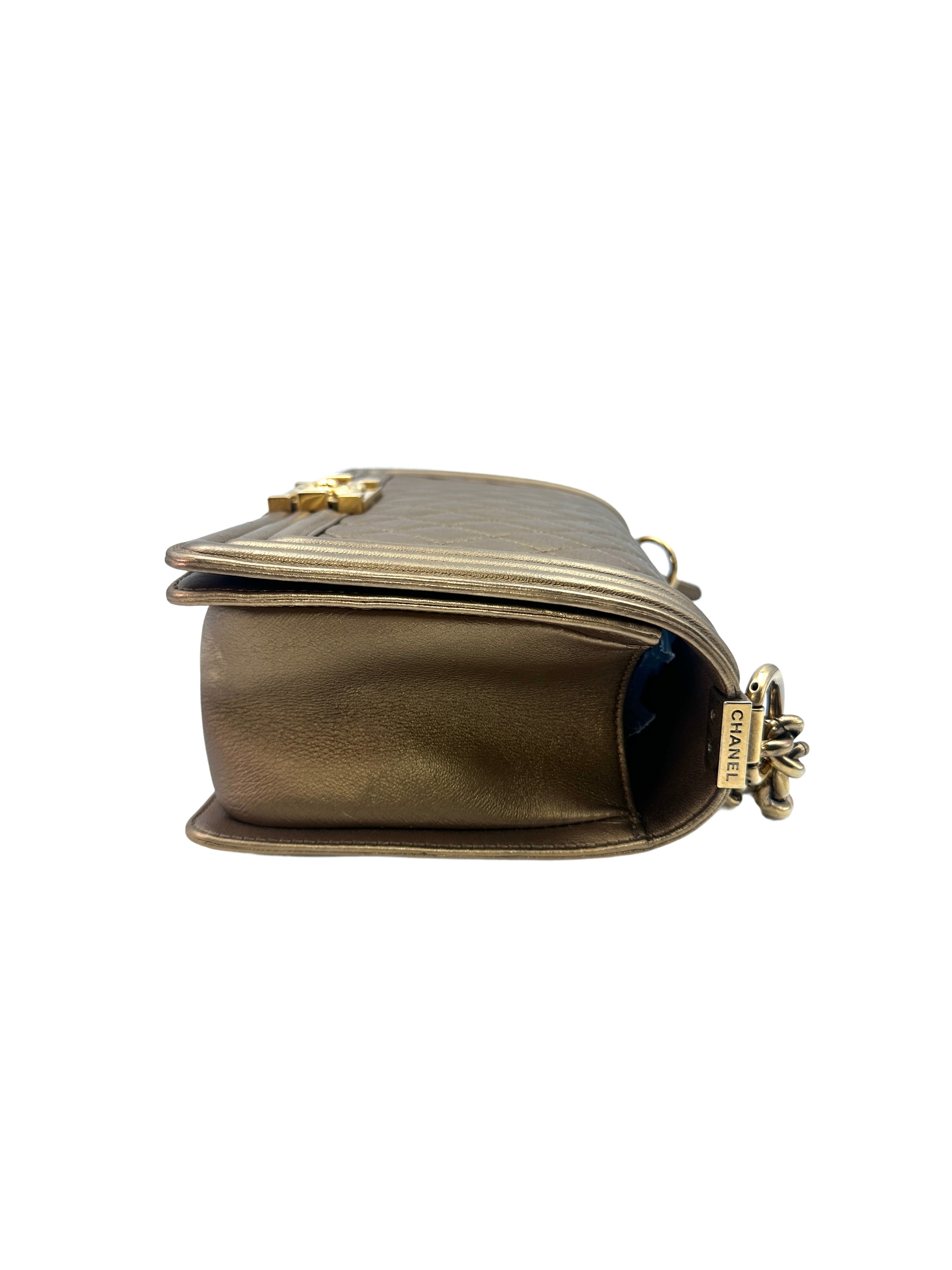 Chanel LeBoy Gold Quilted Leather Medium Size Flap Bag With Gold Buckle(16***32) CC1375