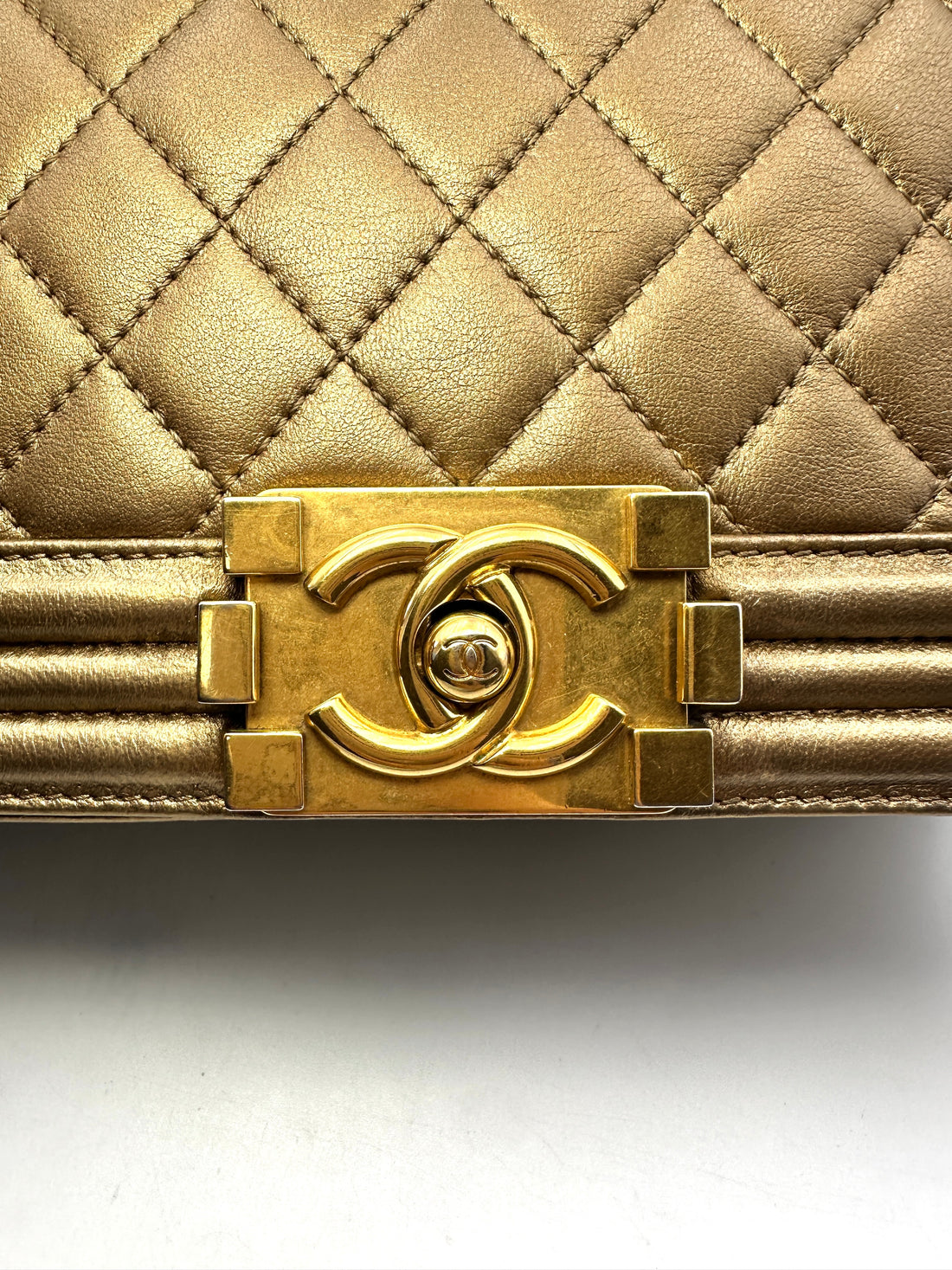 Chanel LeBoy Gold Quilted Leather Medium Size Flap Bag With Gold Buckle(16***32) CC1375