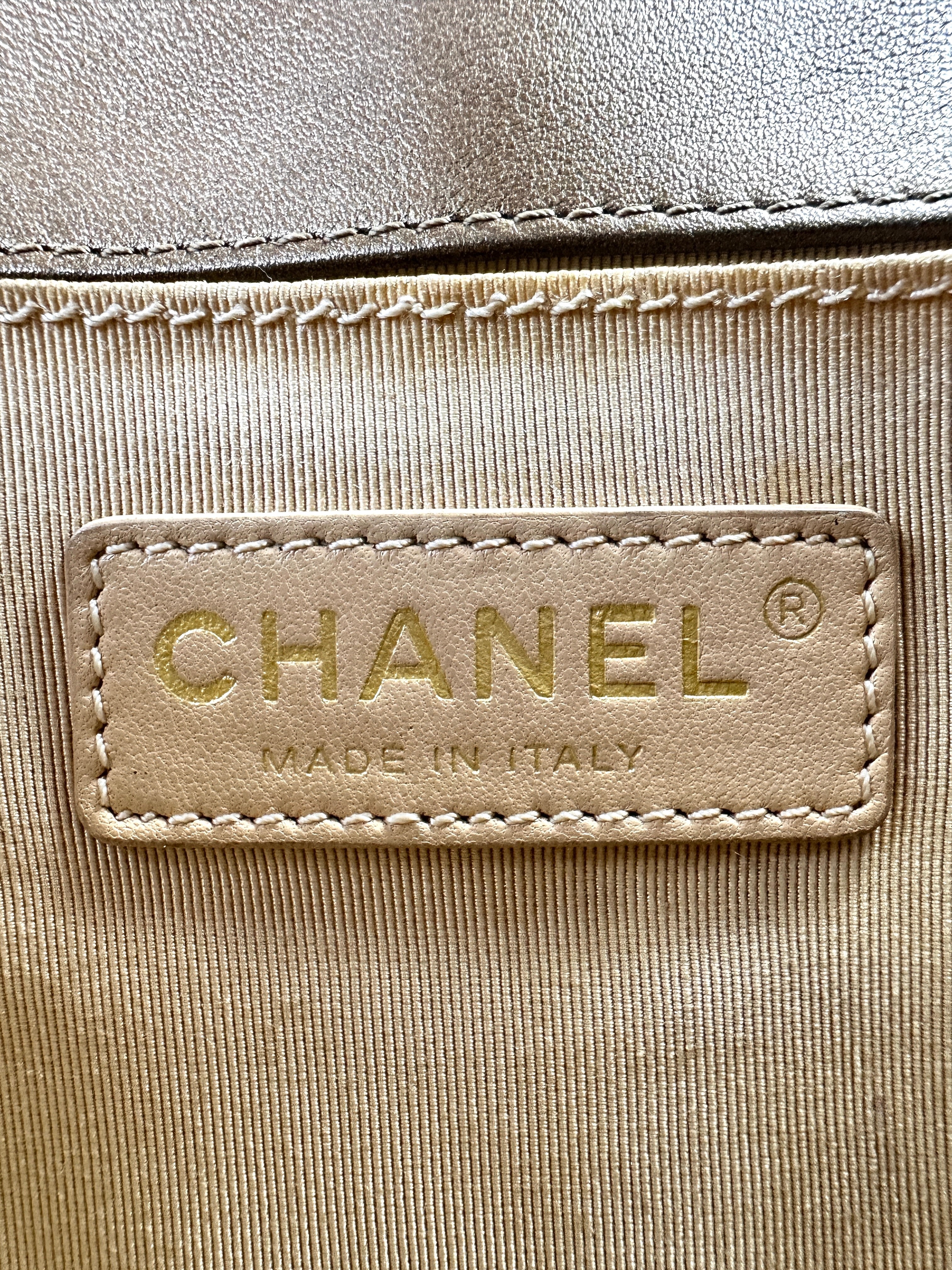 Chanel LeBoy Gold Quilted Leather Medium Size Flap Bag With Gold Buckle(16***32) CC1375