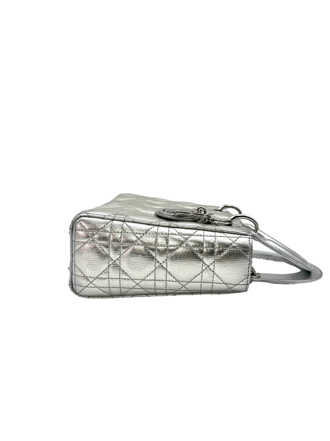 Christian Dior Lady Dior Silver Cannage Leather Handle Bag With Sliver Charms DR475