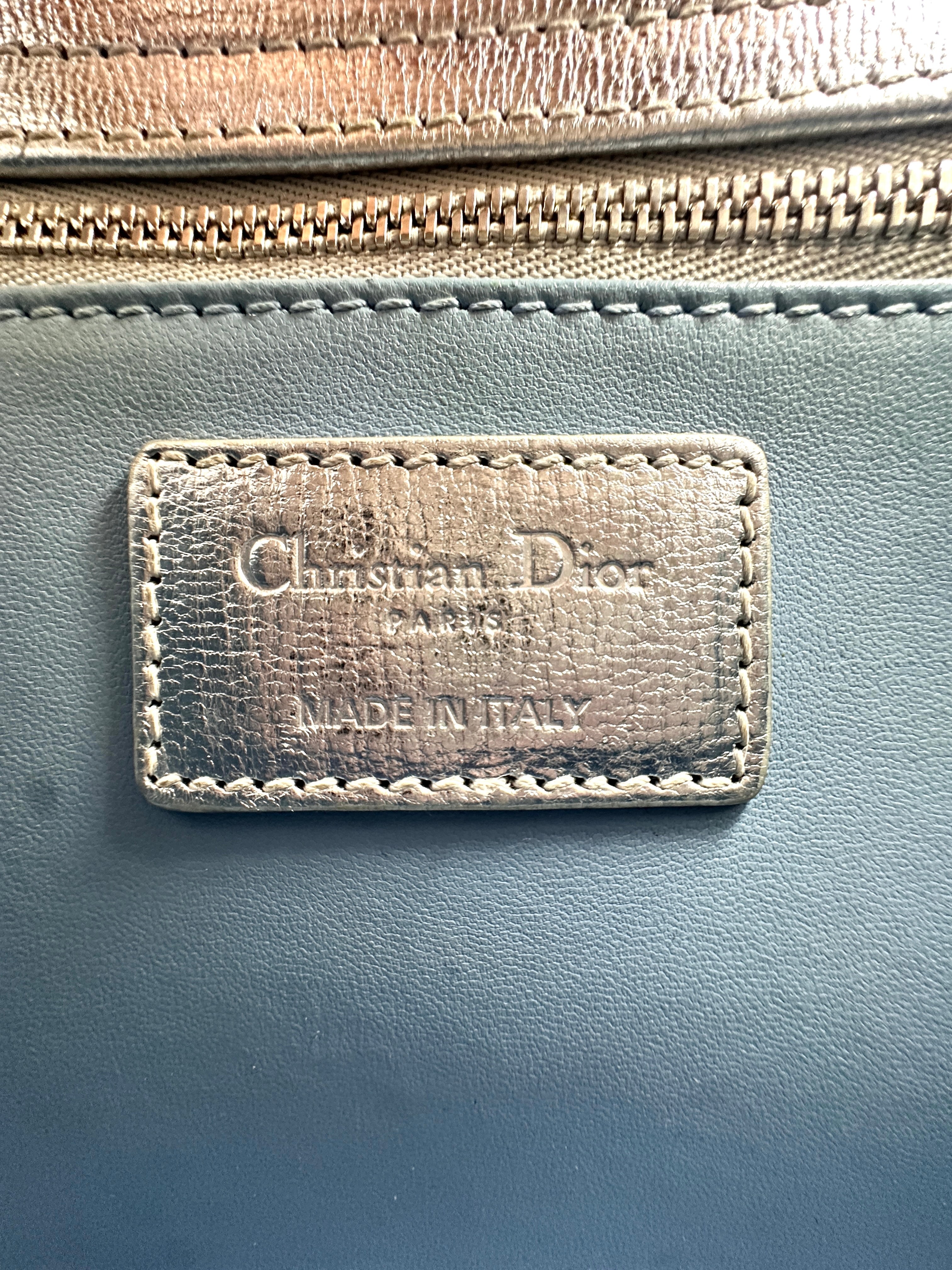 Christian Dior Lady Dior Silver Cannage Leather Handle Bag With Sliver Charms DR475
