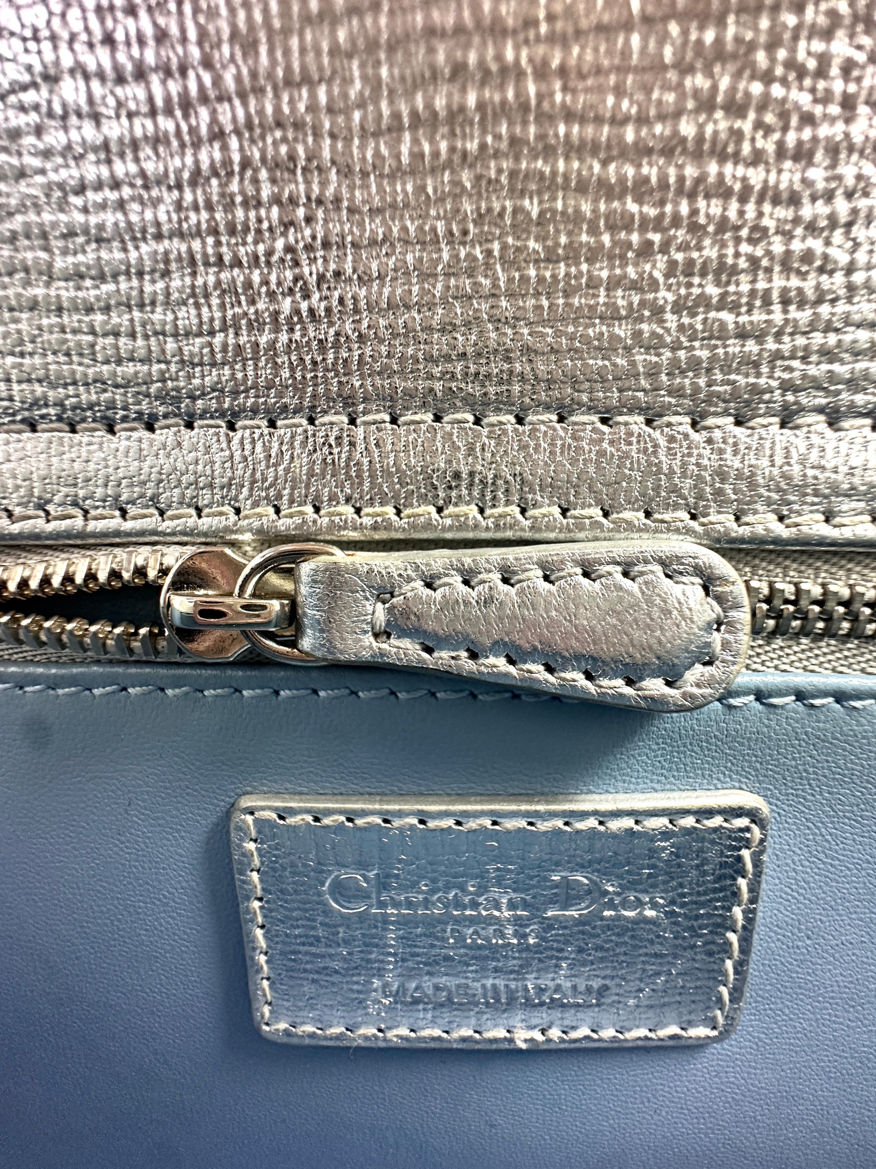 Christian Dior Lady Dior Silver Cannage Leather Handle Bag With Sliver Charms DR475