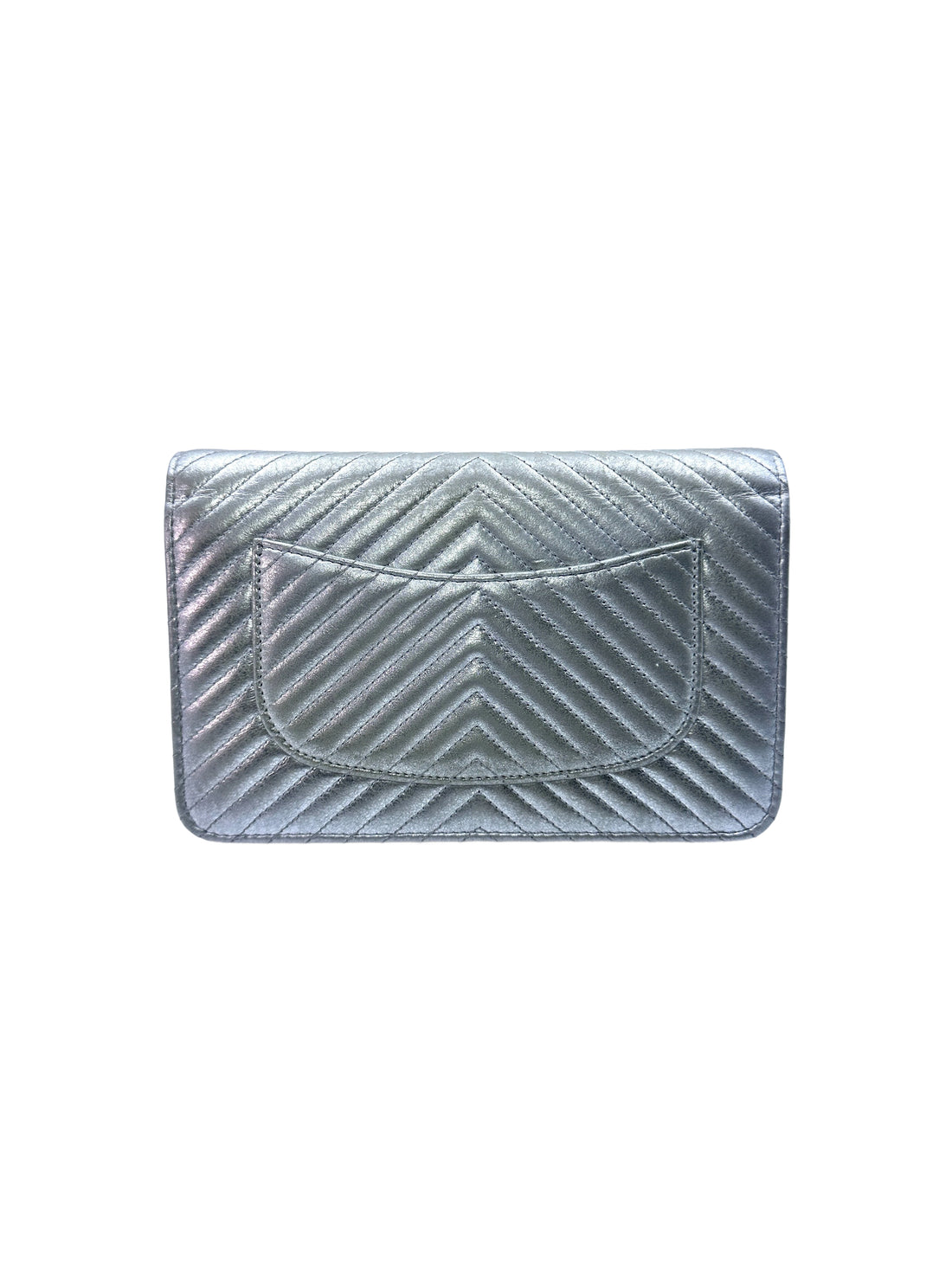 Chanel Chevron V Stitch Sliver Leather Wallet On Chain With Silver Buckle(22***94) CC1381