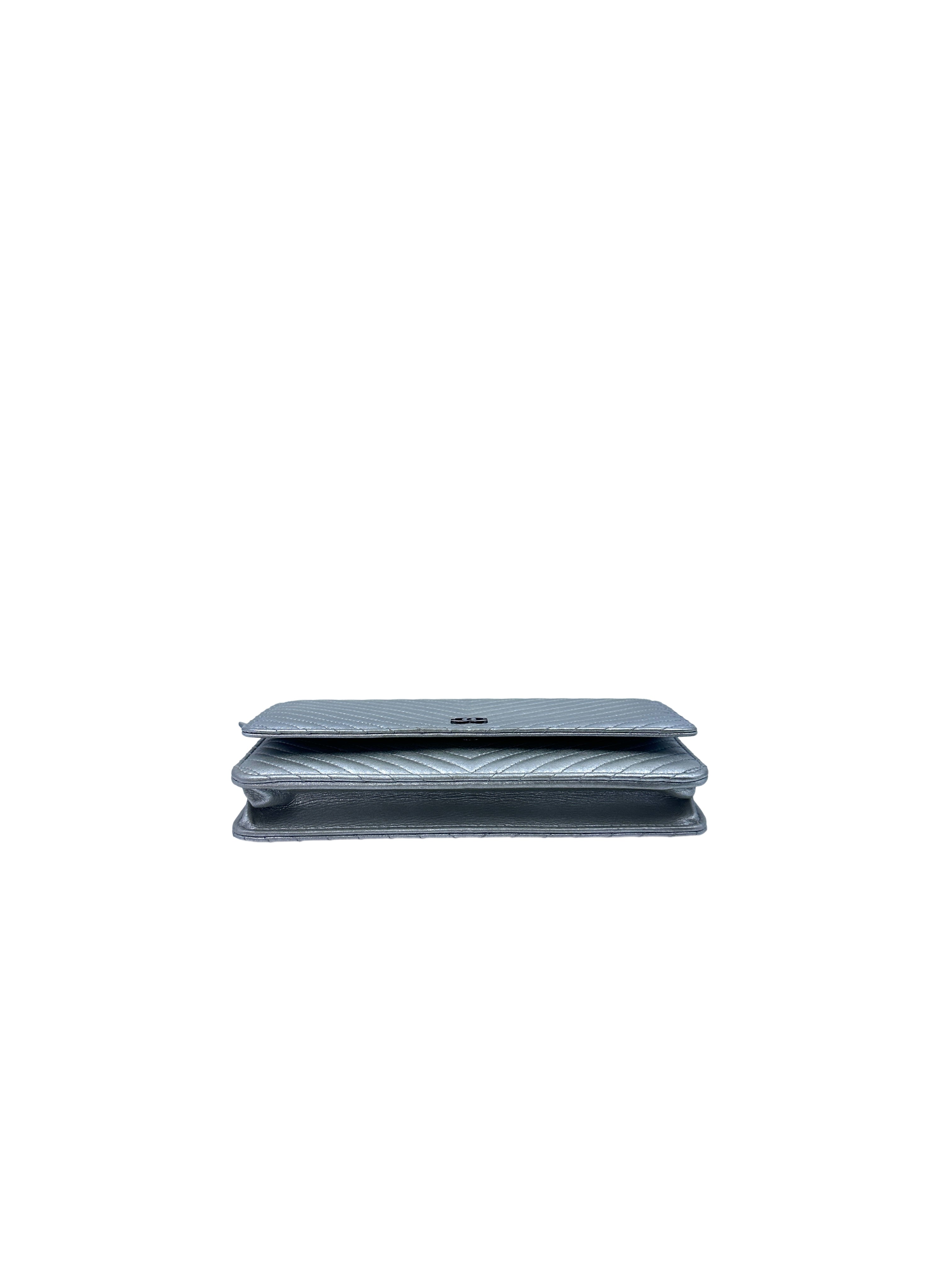 Chanel Chevron V Stitch Sliver Leather Wallet On Chain With Silver Buckle(22***94) CC1381