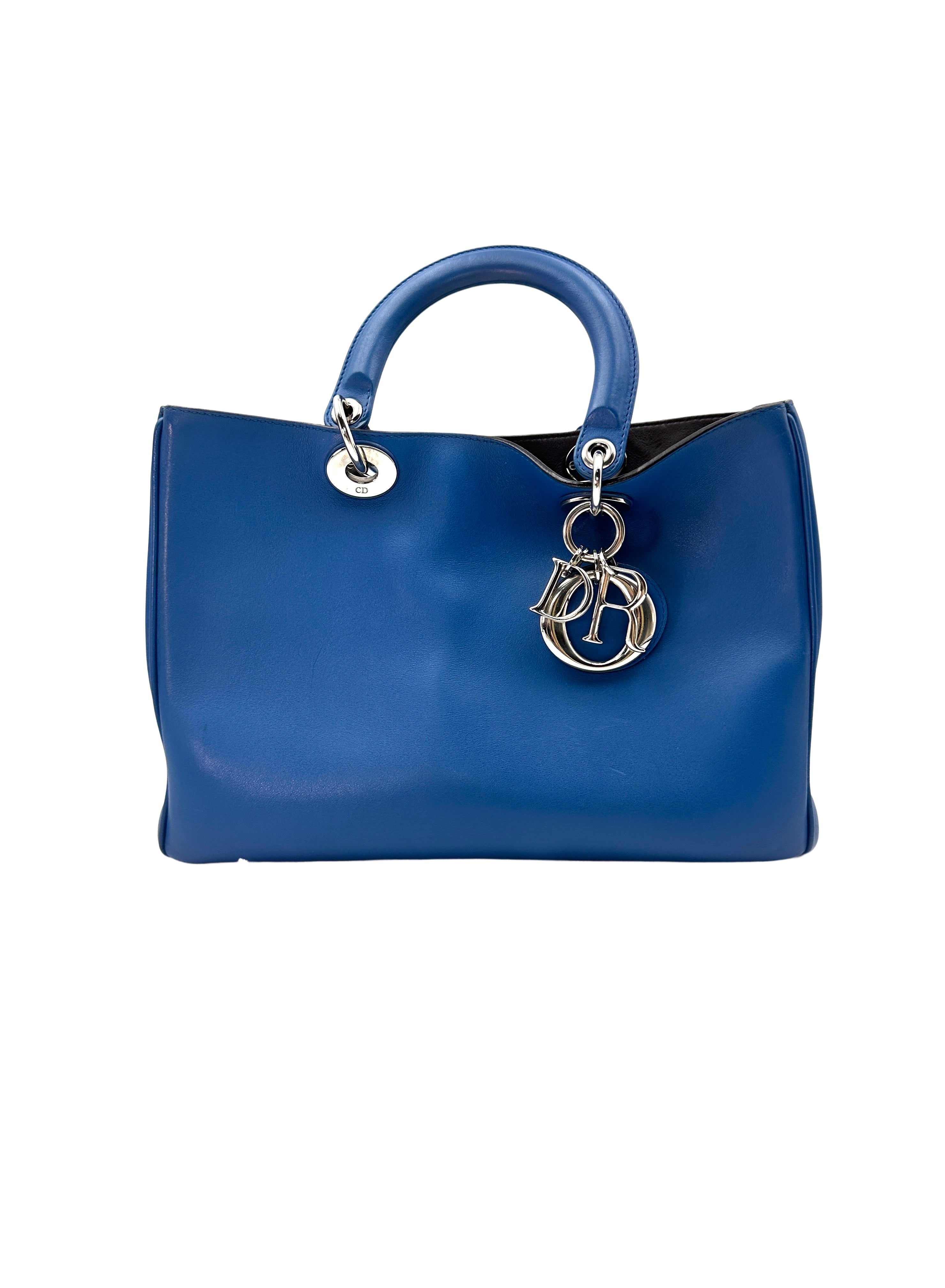 Christian Dior Diorissimo Blue Leather Handle Bag With Pouch DR479