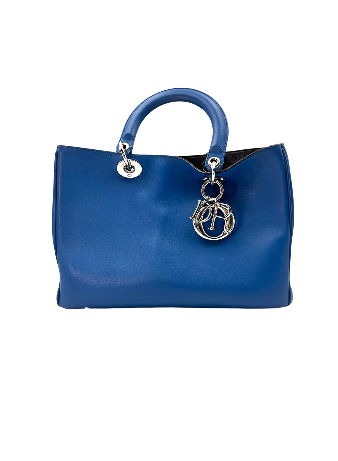 Christian Dior Diorissimo Blue Leather Handle Bag With Pouch DR479