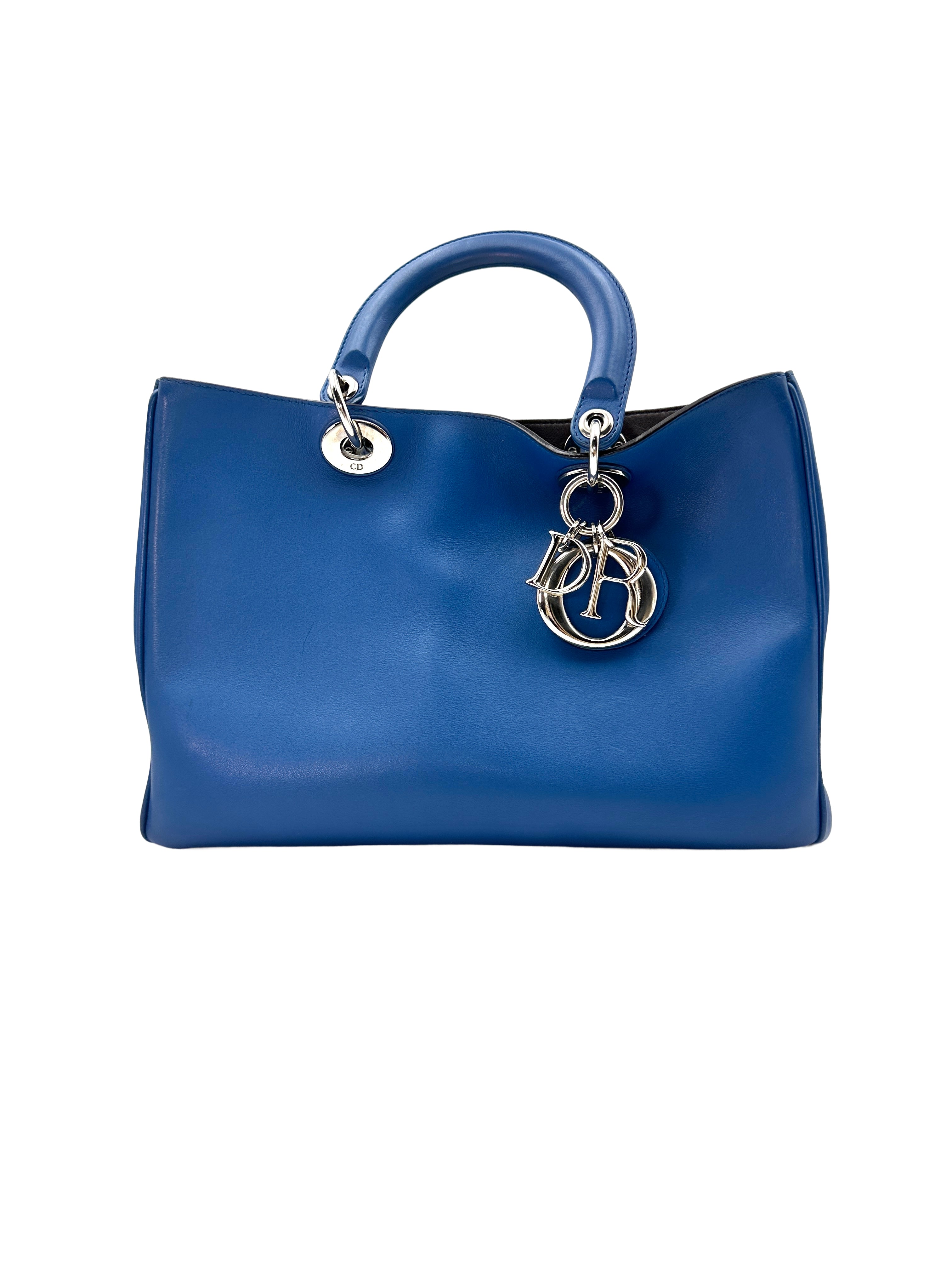 Christian Dior Diorissimo Blue Leather Handle Bag With Pouch DR479