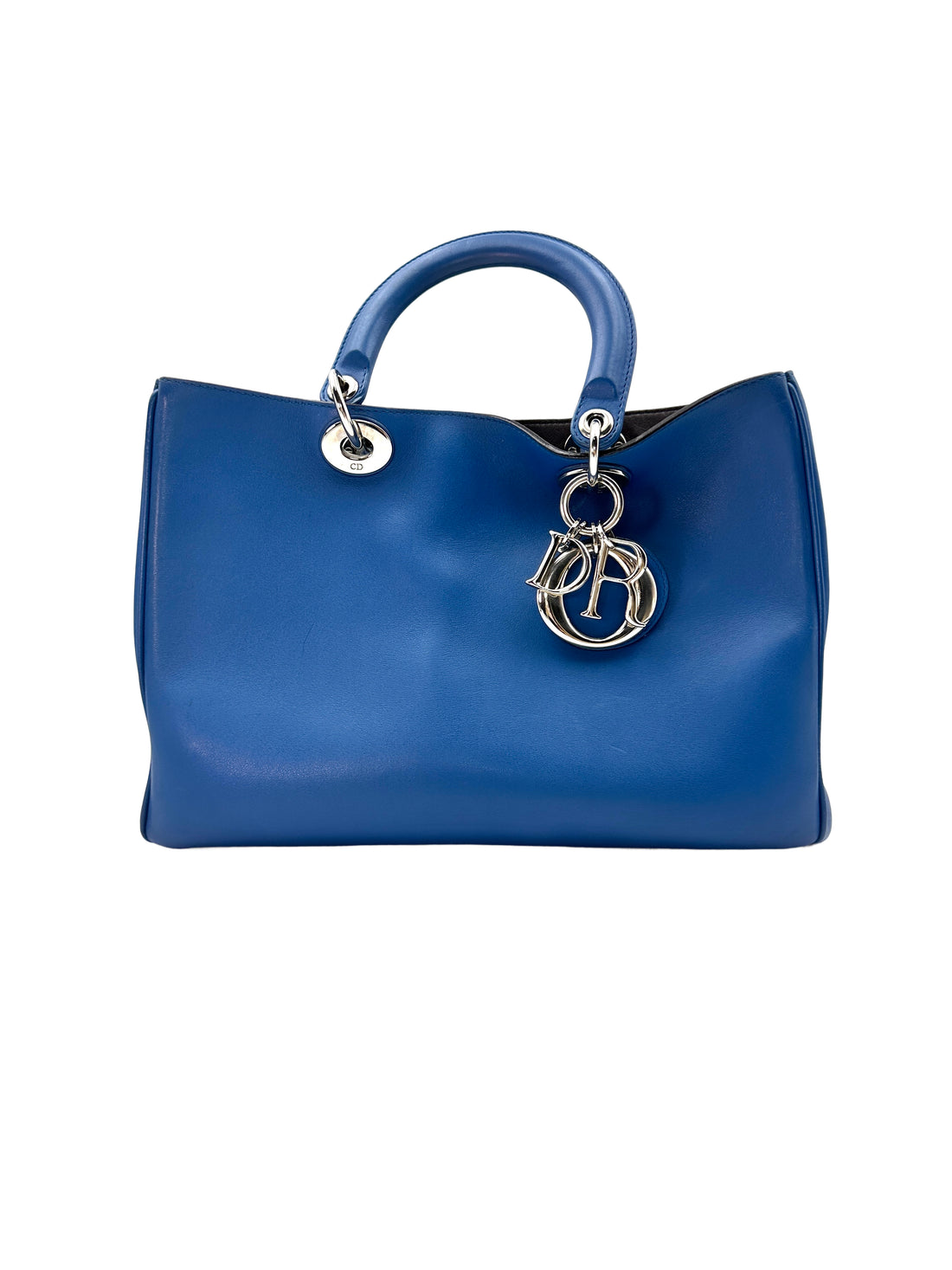 Christian Dior Diorissimo Blue Leather Handle Bag With Pouch DR479
