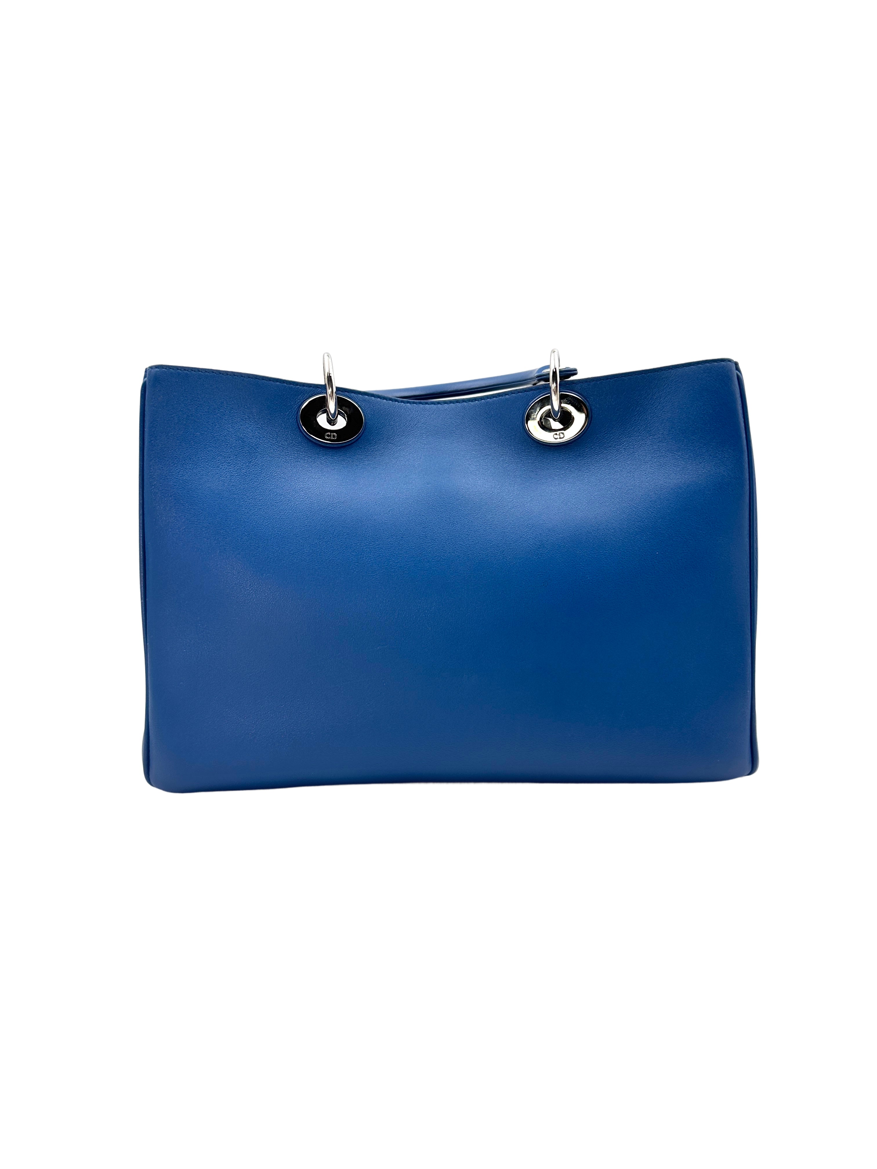 Christian Dior Diorissimo Blue Leather Handle Bag With Pouch DR479