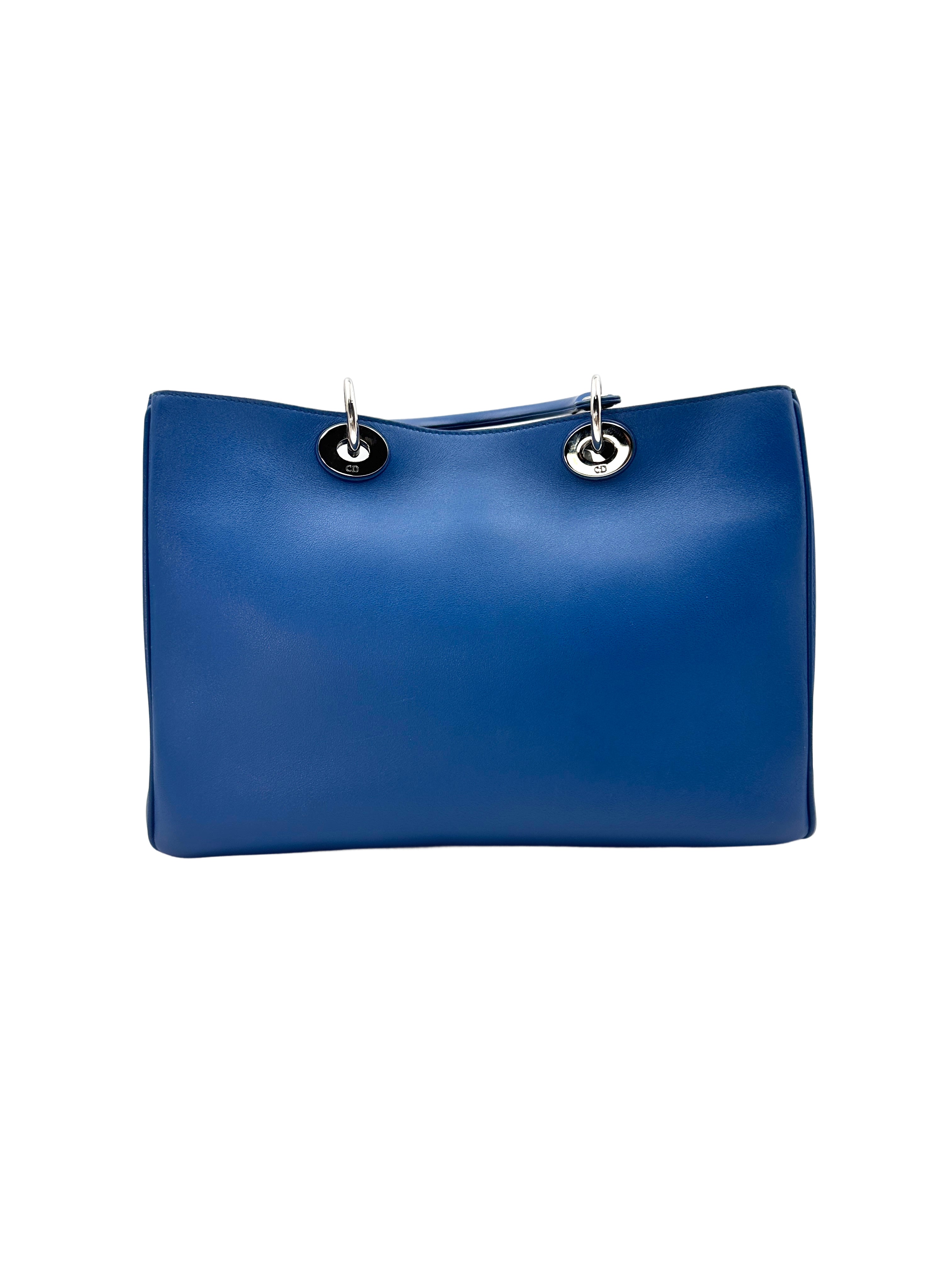 Christian Dior Diorissimo Blue Leather Handle Bag With Pouch DR479