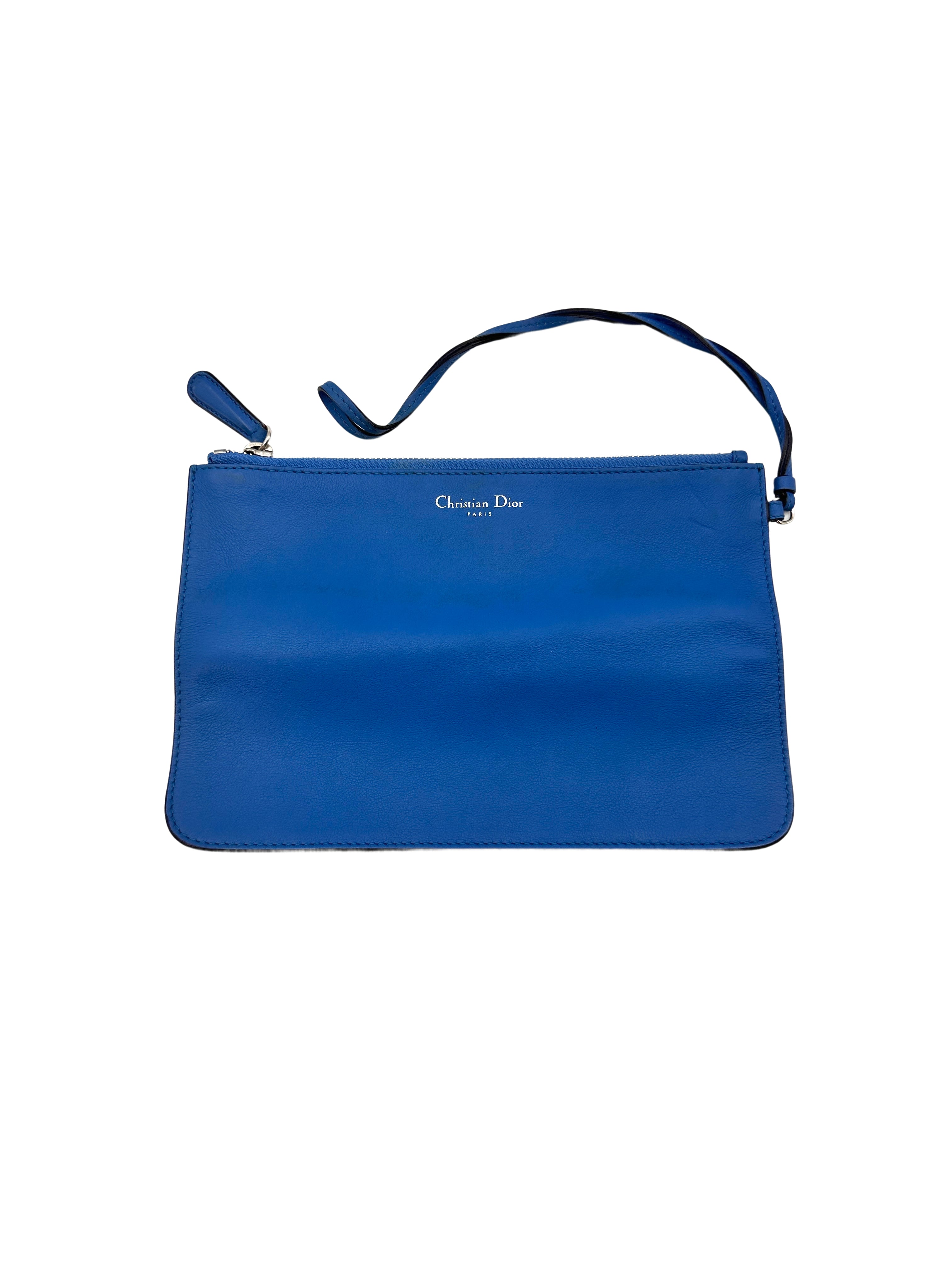 Christian Dior Diorissimo Blue Leather Handle Bag With Pouch DR479