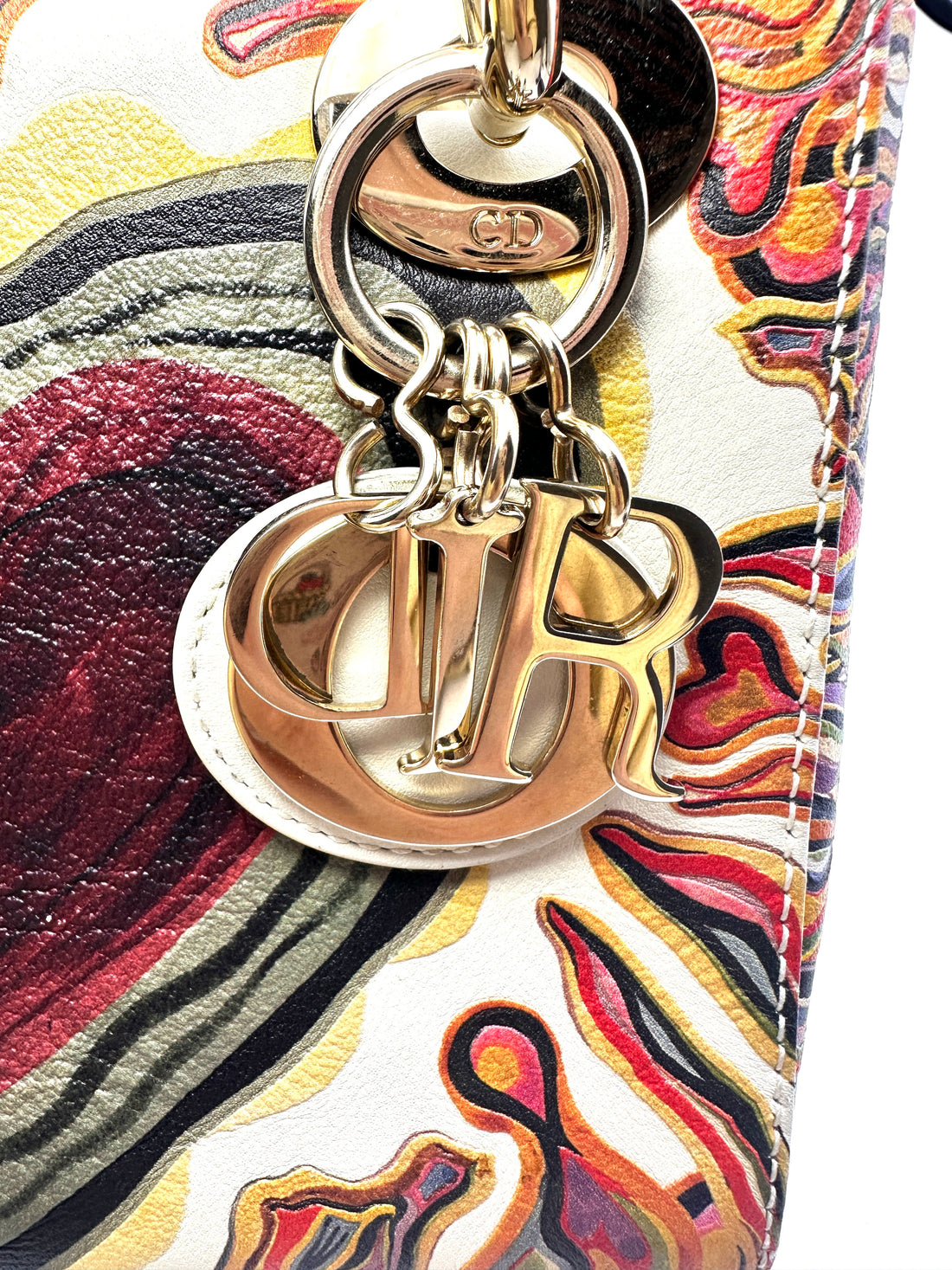 Christian Dior Lady Dior Amour Embroidered Heart Print Handle Bag With Gold Charms DR480