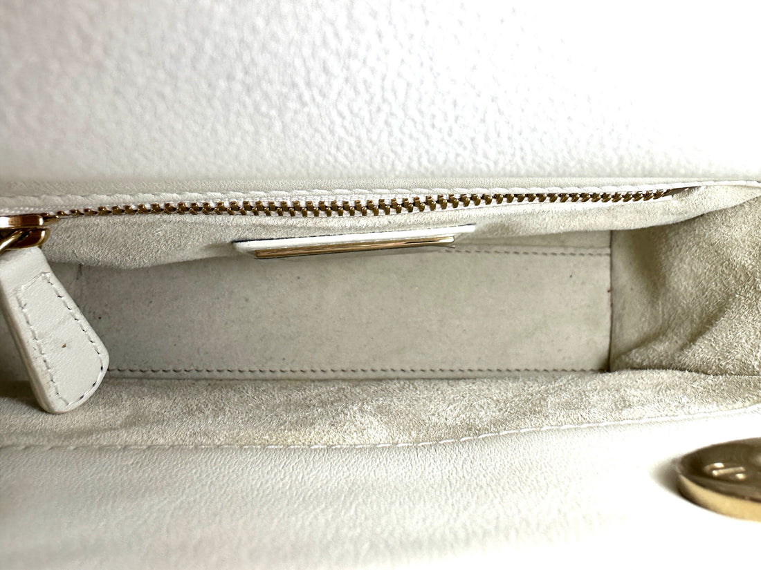 Christian Dior Lady Dior Amour Embroidered Heart Print Handle Bag With Gold Charms DR480