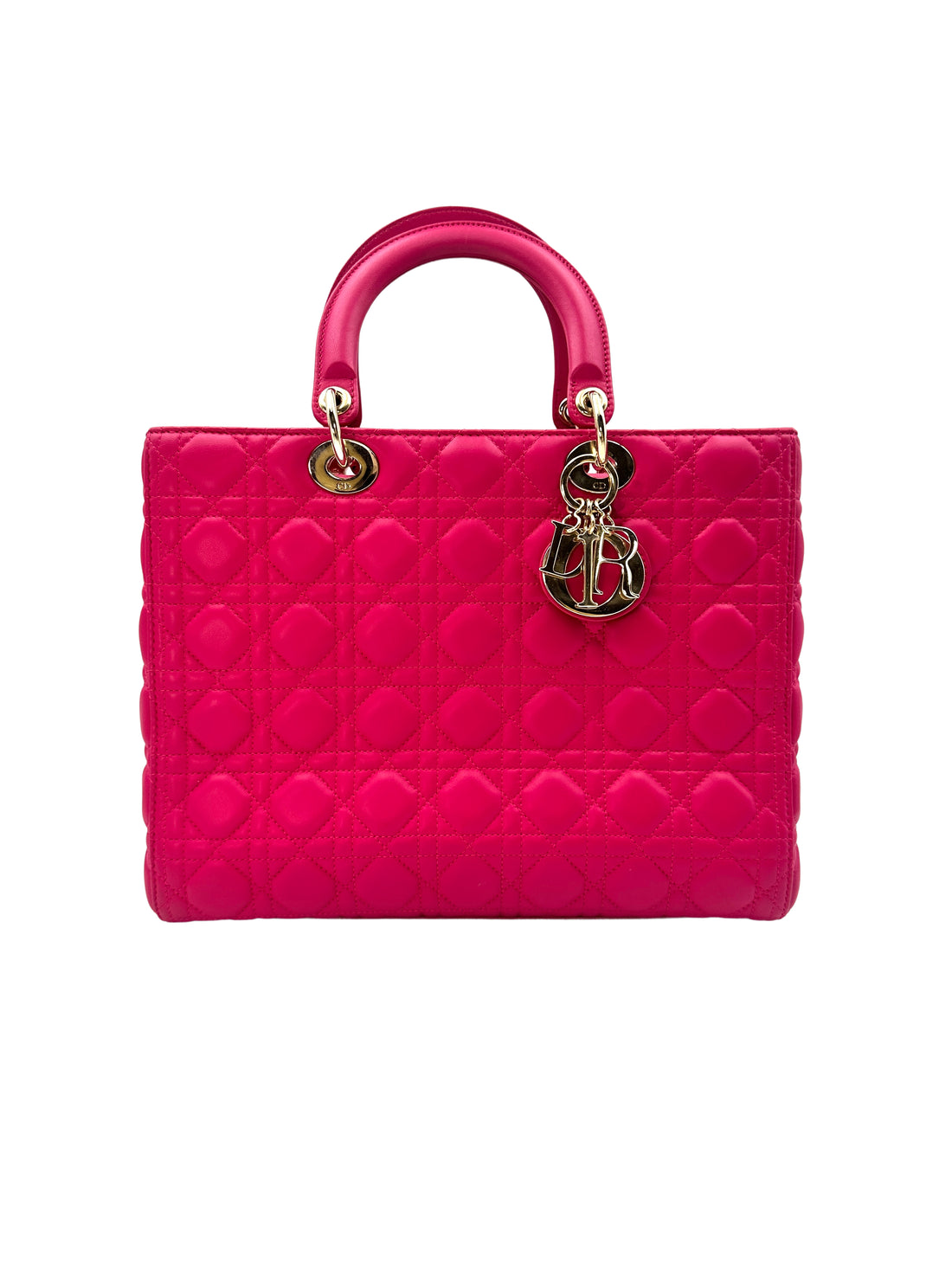 Christian Dior Lady Dior Pink Cannage Lambskin Handle Bag With Gold Charms DR481